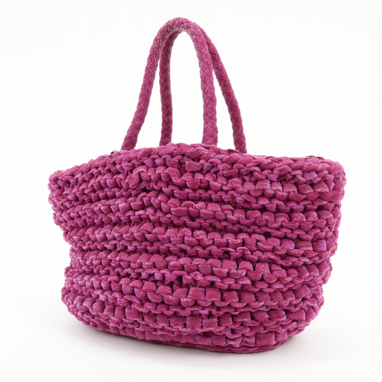 ANTEPRIMA Glitter Velour Yarn Knit Hand Bag Tote Bag Purple
