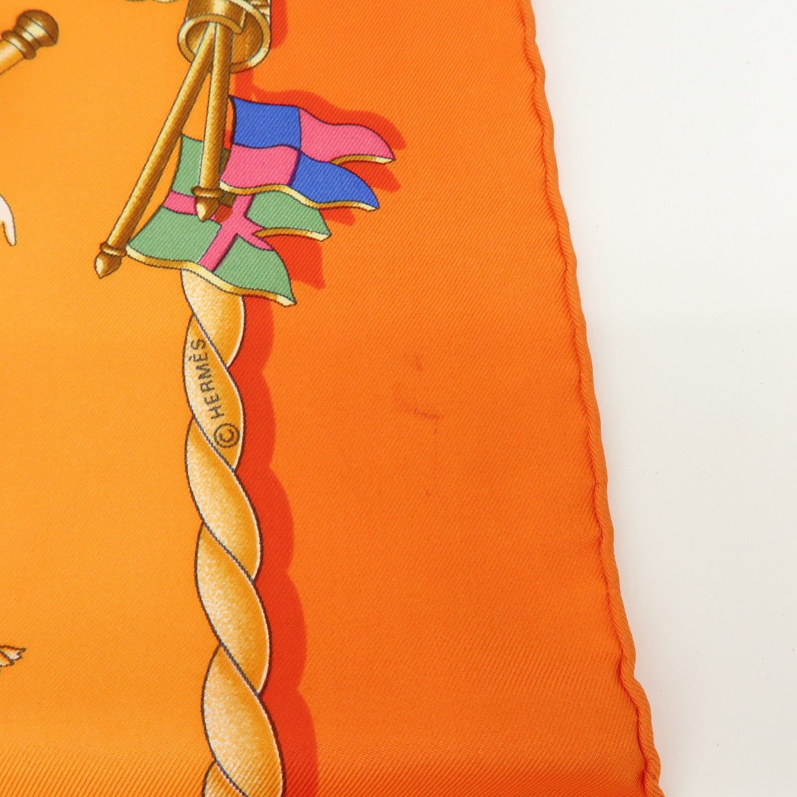 HERMES Carre 90 Silk 100% Scarf Lot of 2 Orange Gold Navy