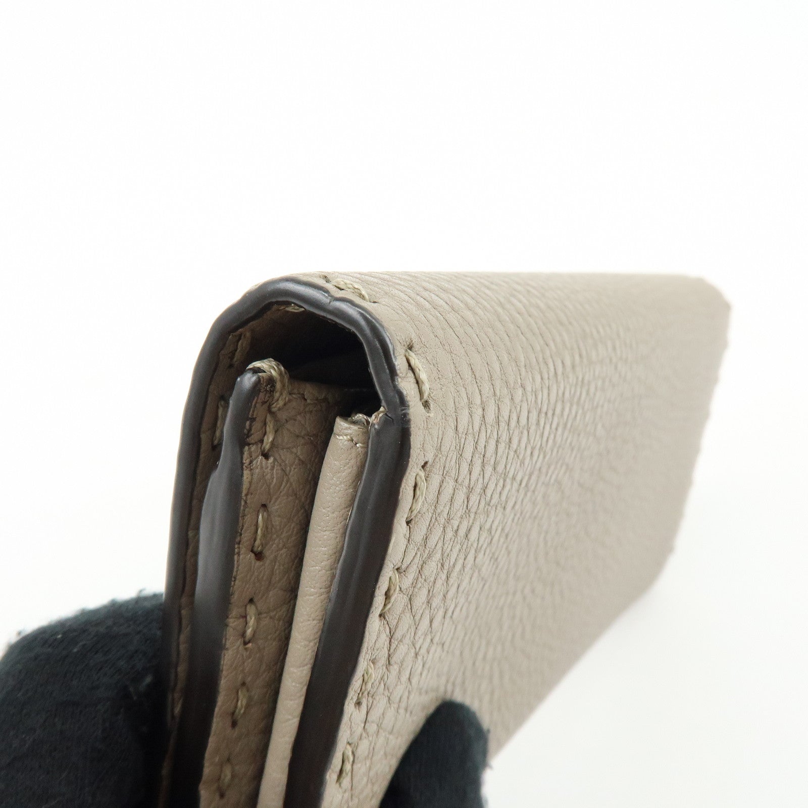 FENDI Selleria Leather Bi-fold Long Wallet Greige 8M0384