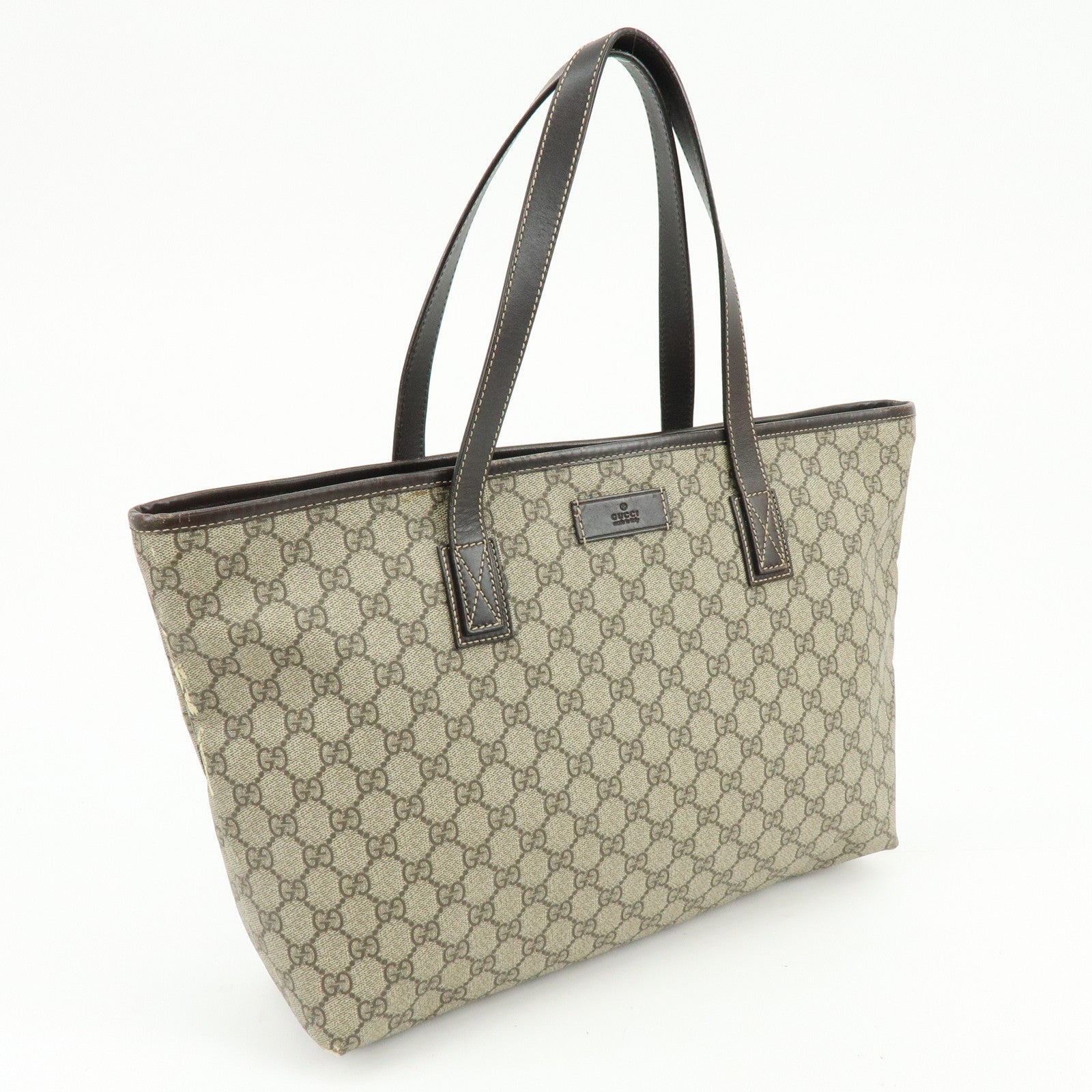 GUCCI GG Supreme Leather Tote Bag Shoulder Bag Beige Brown 211137