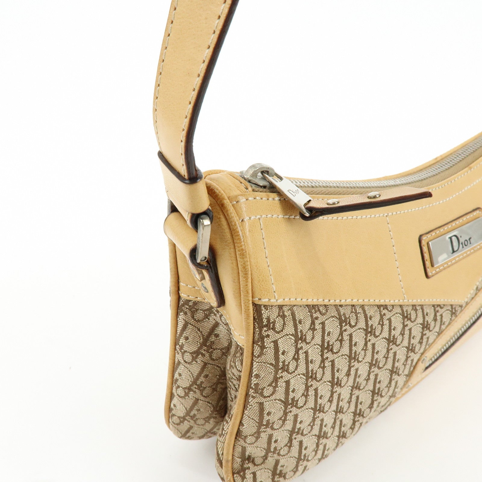Christian Dior Street Chic Trotter Jacquard Canvas Leather Shoulder Bag