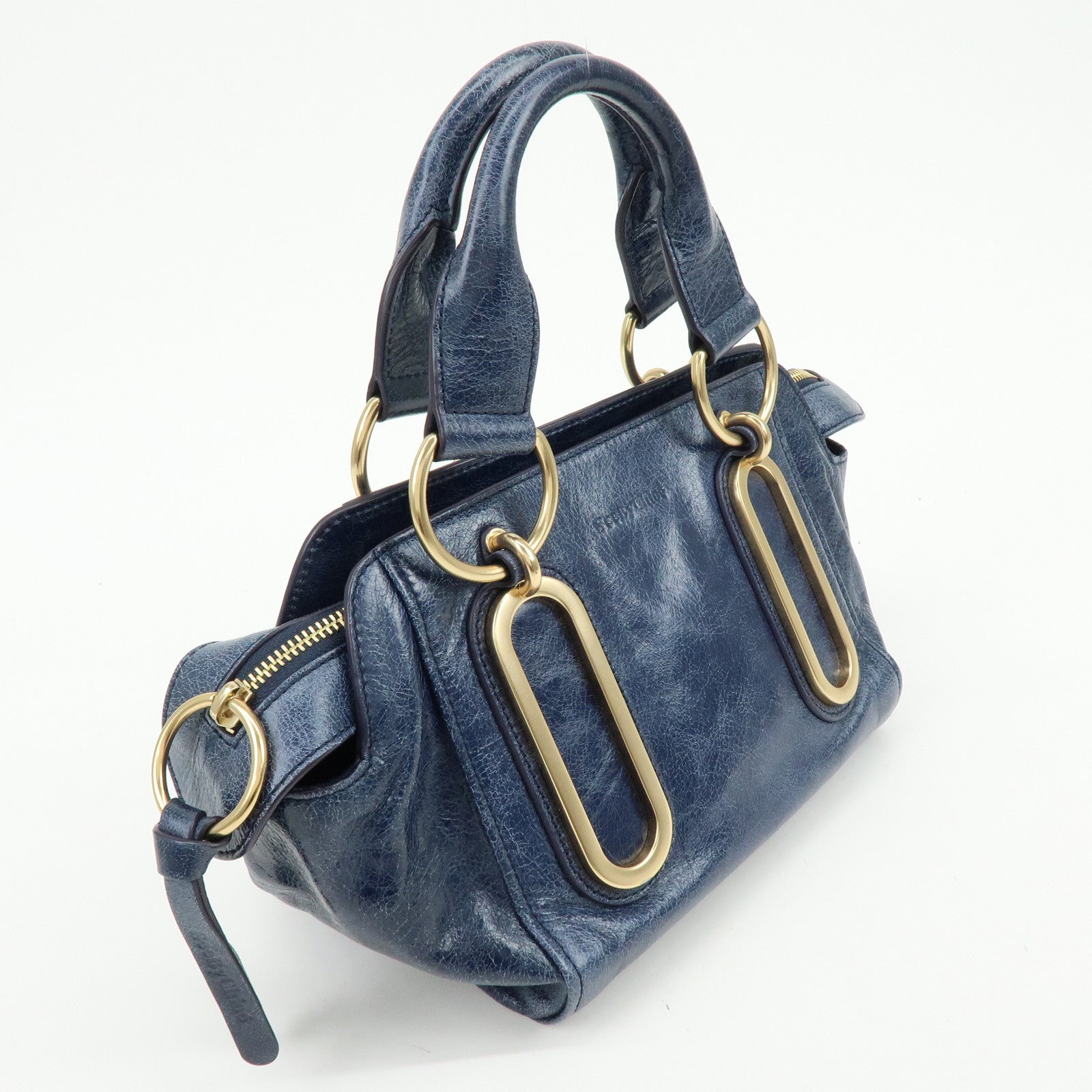 Chloe See by Chloe Paige Leather Small 2Way Hand Bag Shoulder Bag Blue