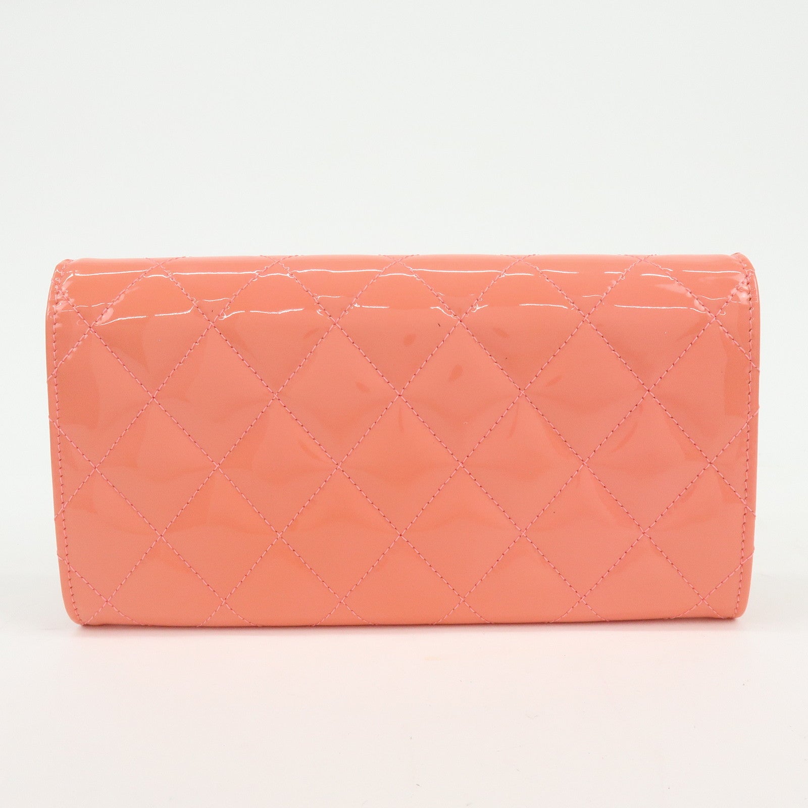 CHANEL COCO Mark Matelasse Patent Leather Long Wallet Salmon Pink