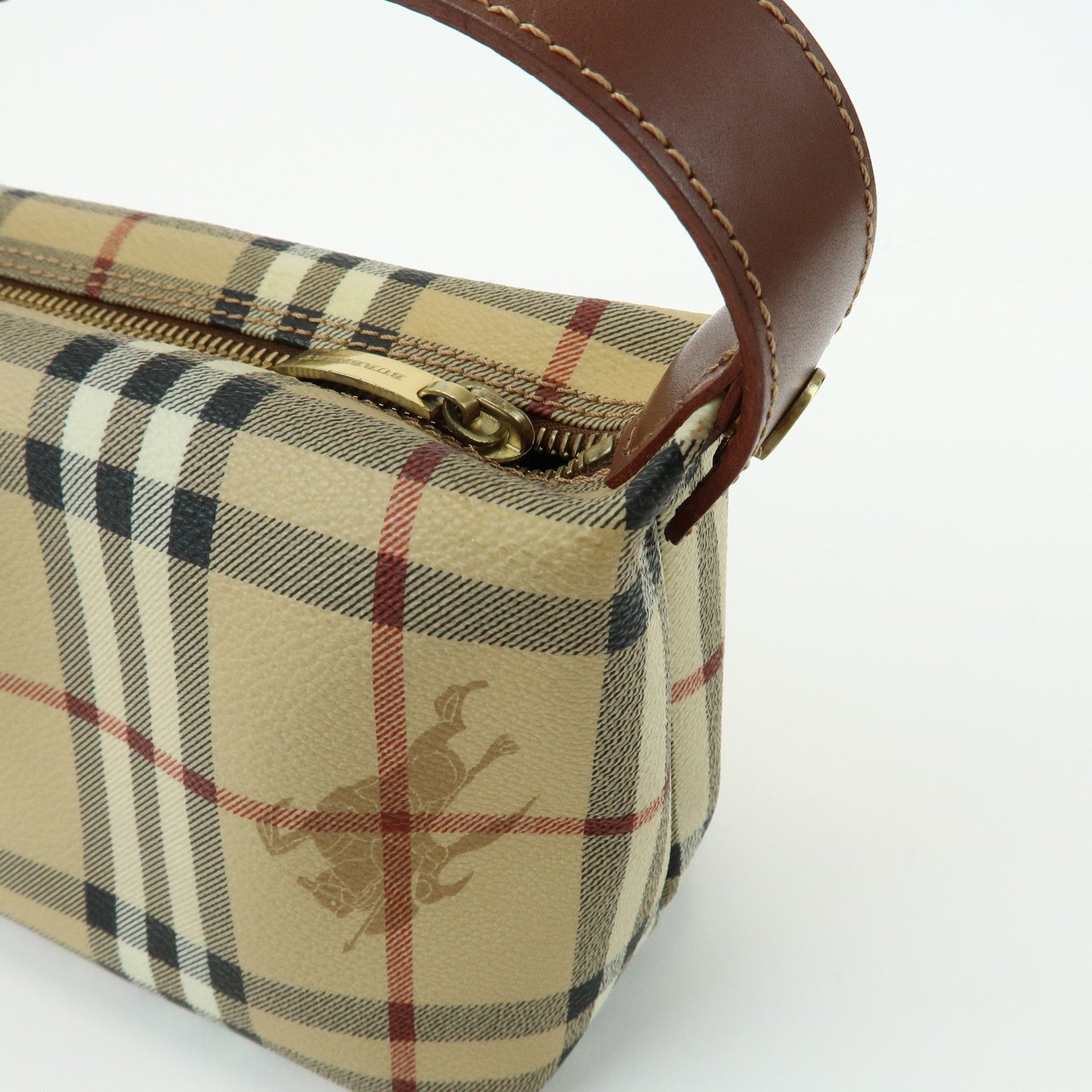 BURBERRY Nova Plaid PVC Leather Hand Bag Pouch Beige