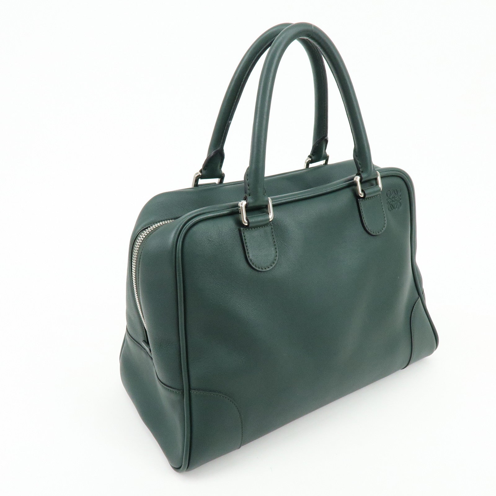 LOEWE Anagram Amazona Leather Boston Bag Hand Bag Dark Green