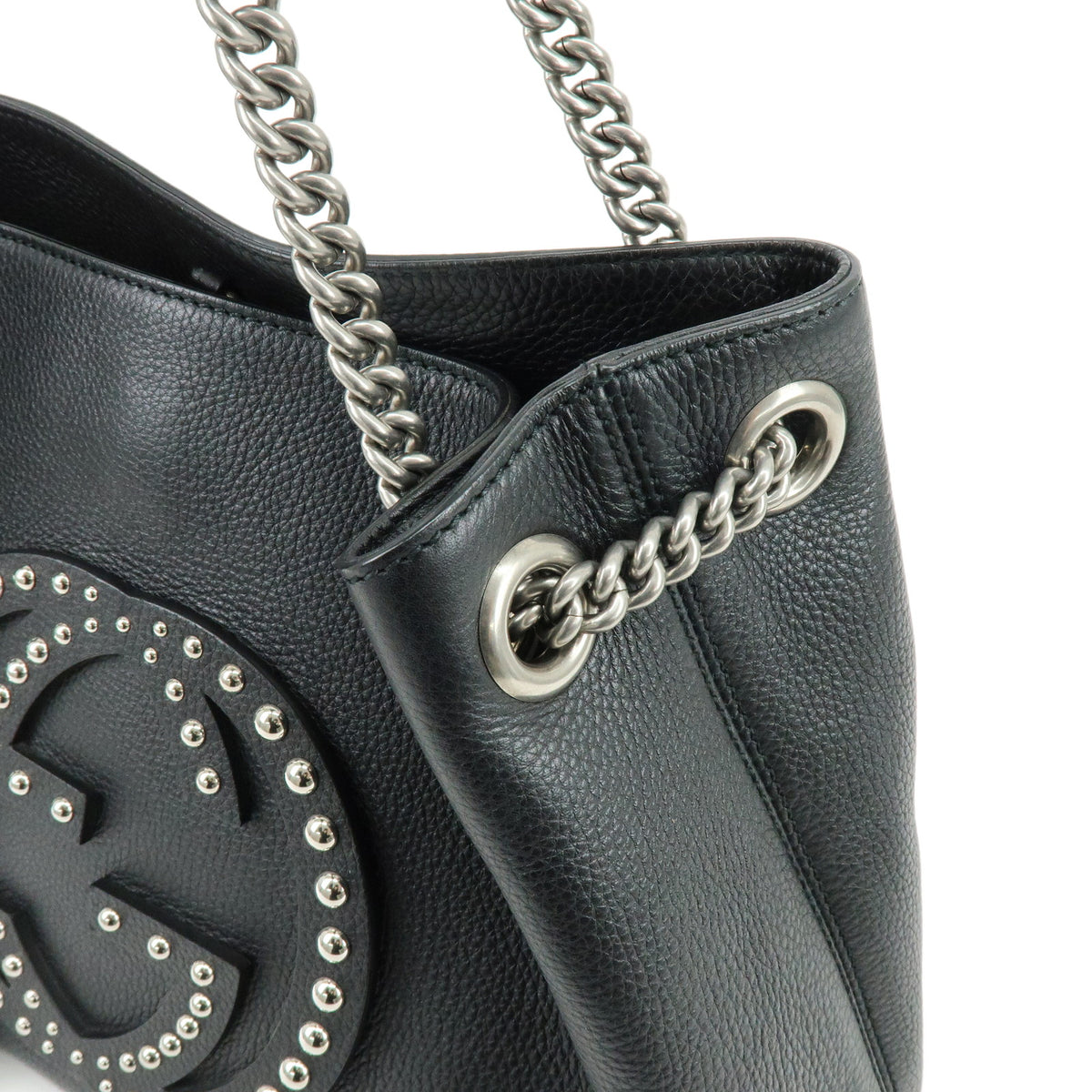 GUCCI SOHO Interlocking G Leather Chain Shoulder Bag Studs Black 308982