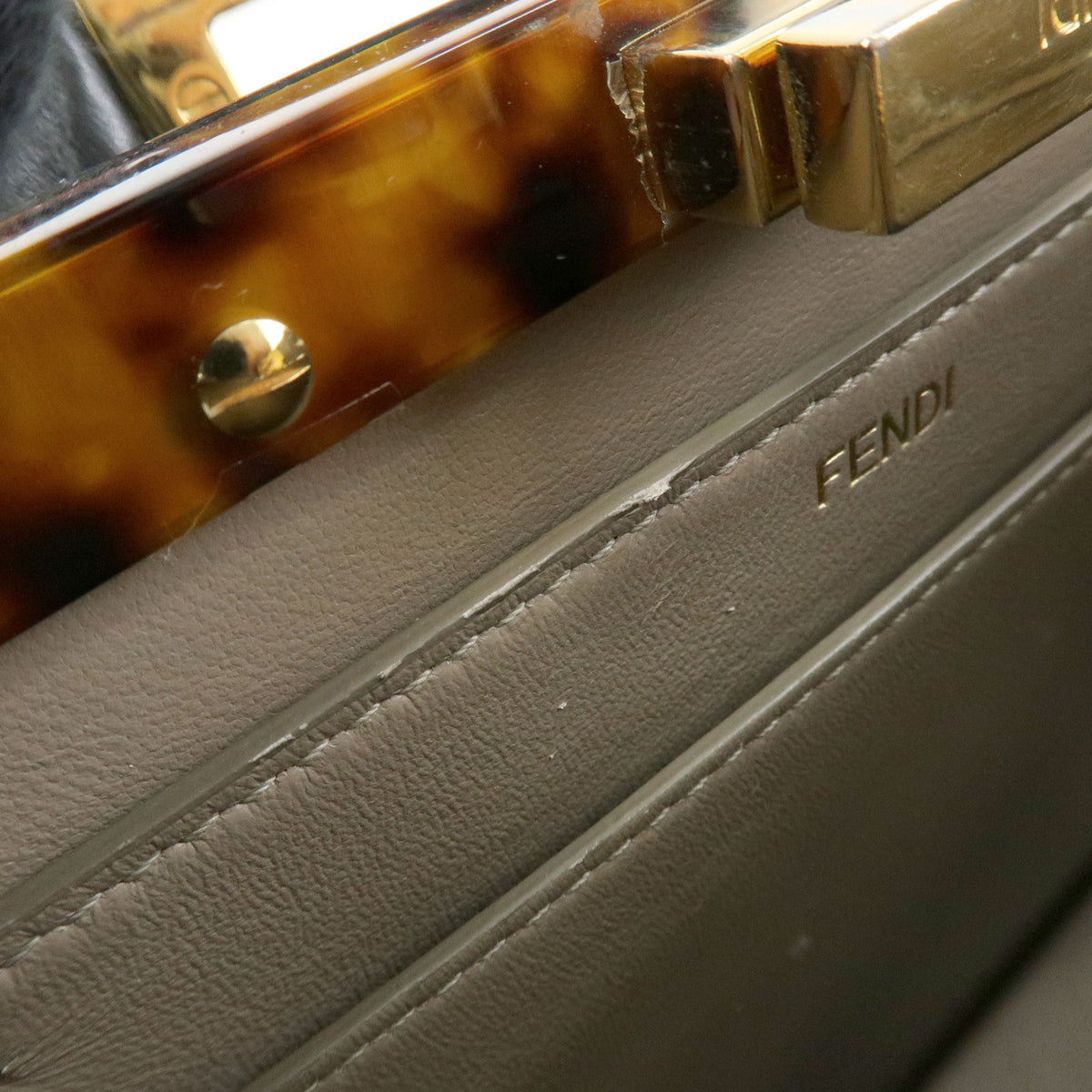 FENDI Peek a Boo ISeeU Small Leather 2Way Bag Hand Bag Greige 8BN327