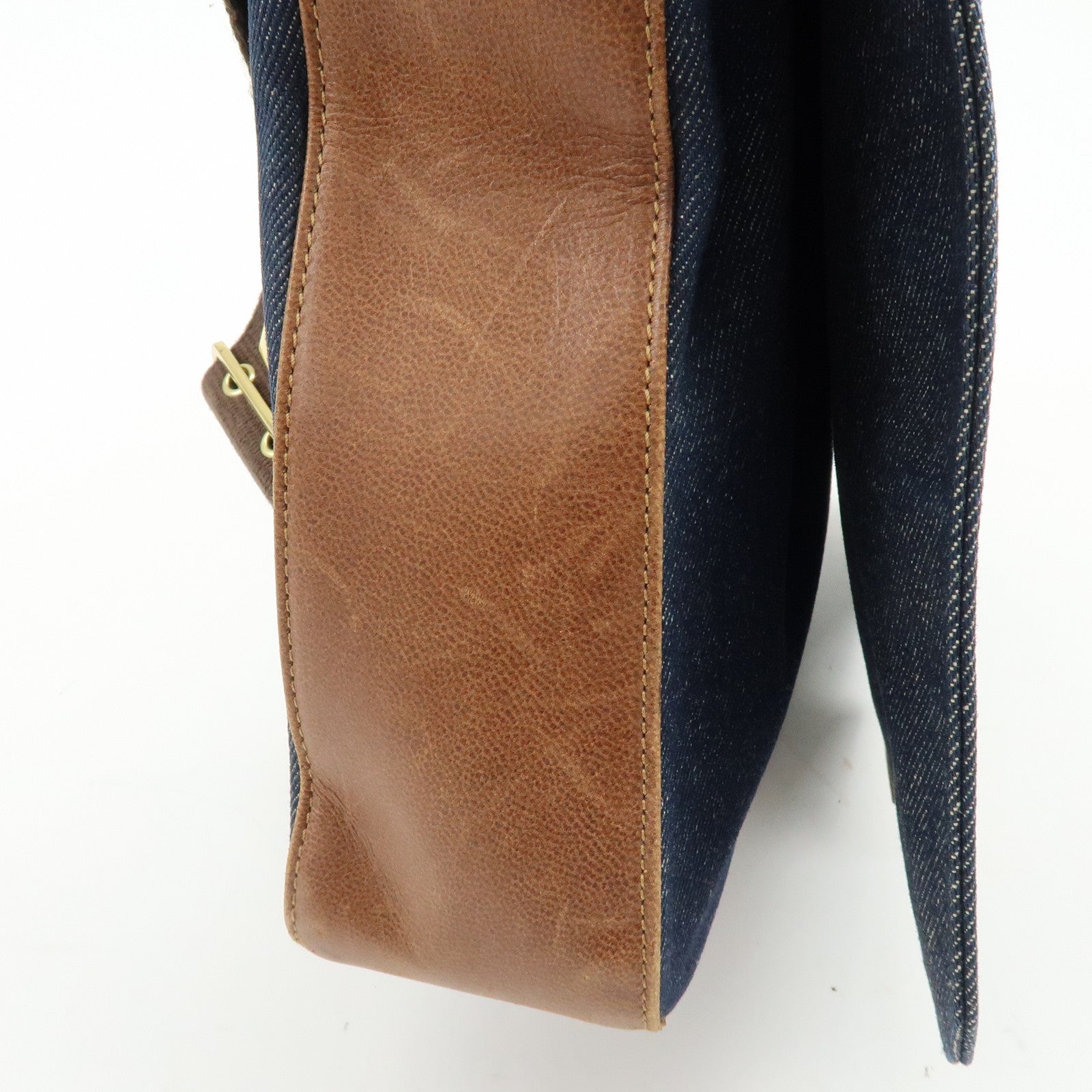 Christian Dior Street Chic Denim Leather Shoulder Bag Indigo Blue Brown