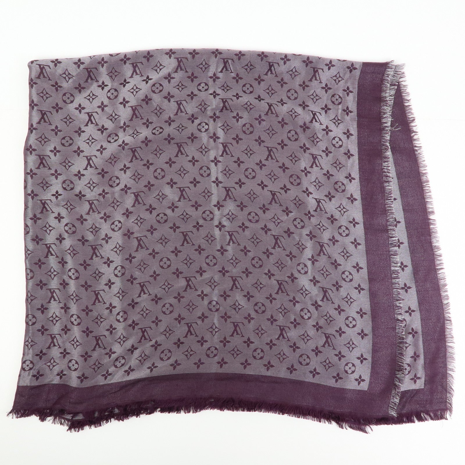 Louis Vuitton Shawl Monogram Silk Rayon Wool Scarf Amarante M75124