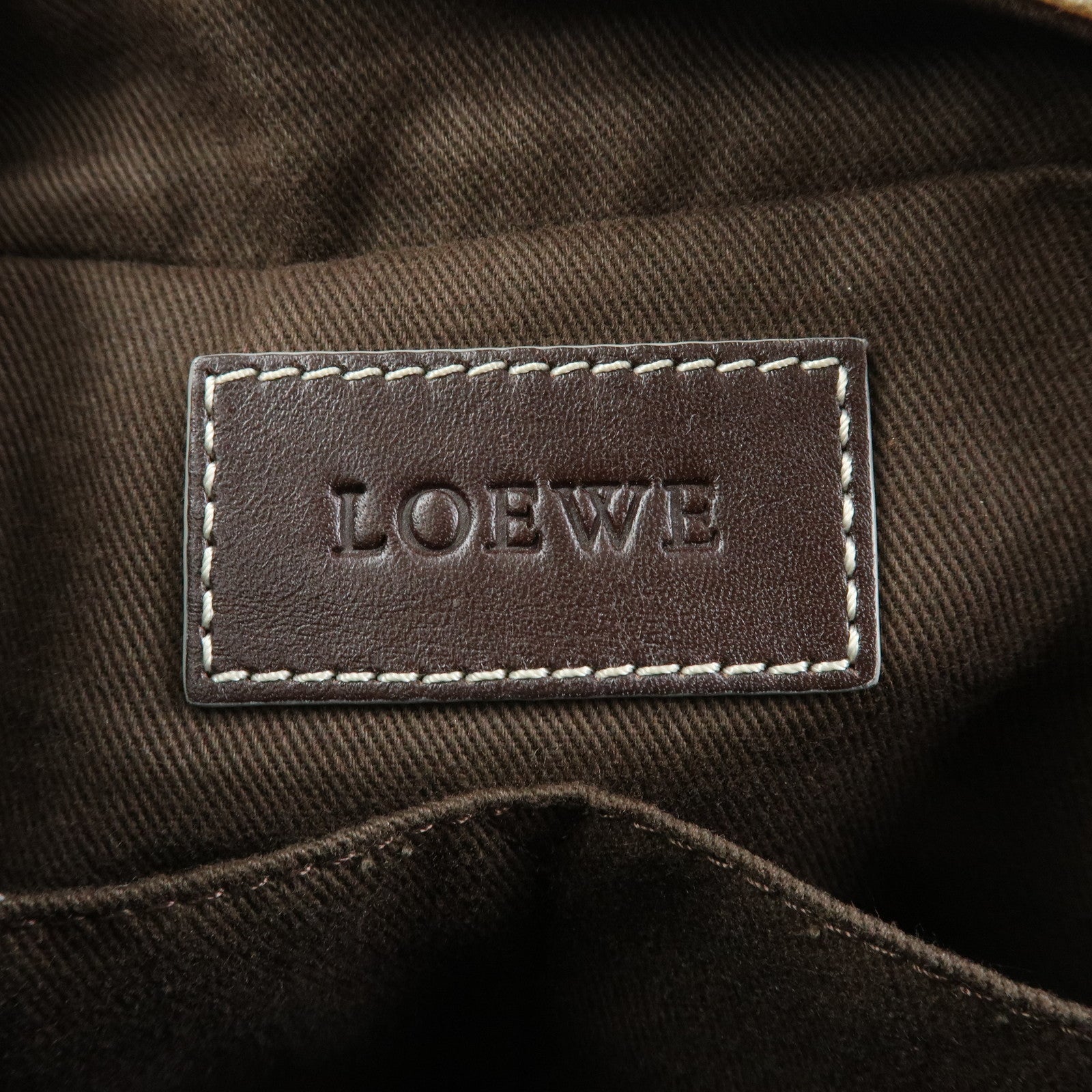 LOEWE Anagram PVC Leather Hand Bag Boston Bag White Dark Brown
