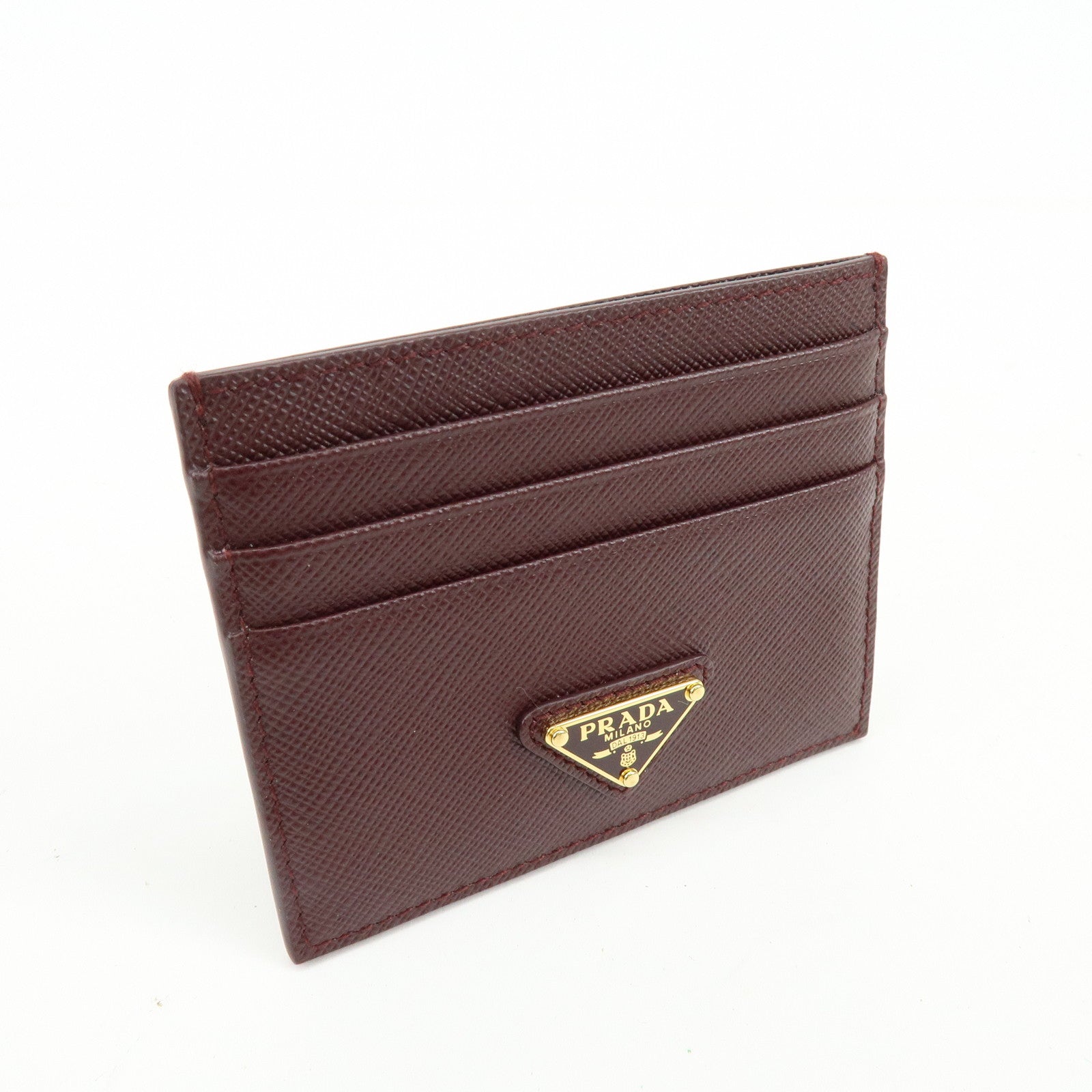 PRADA Triangle Logo Saffiano Leather Card Case Burgundy 1MC025