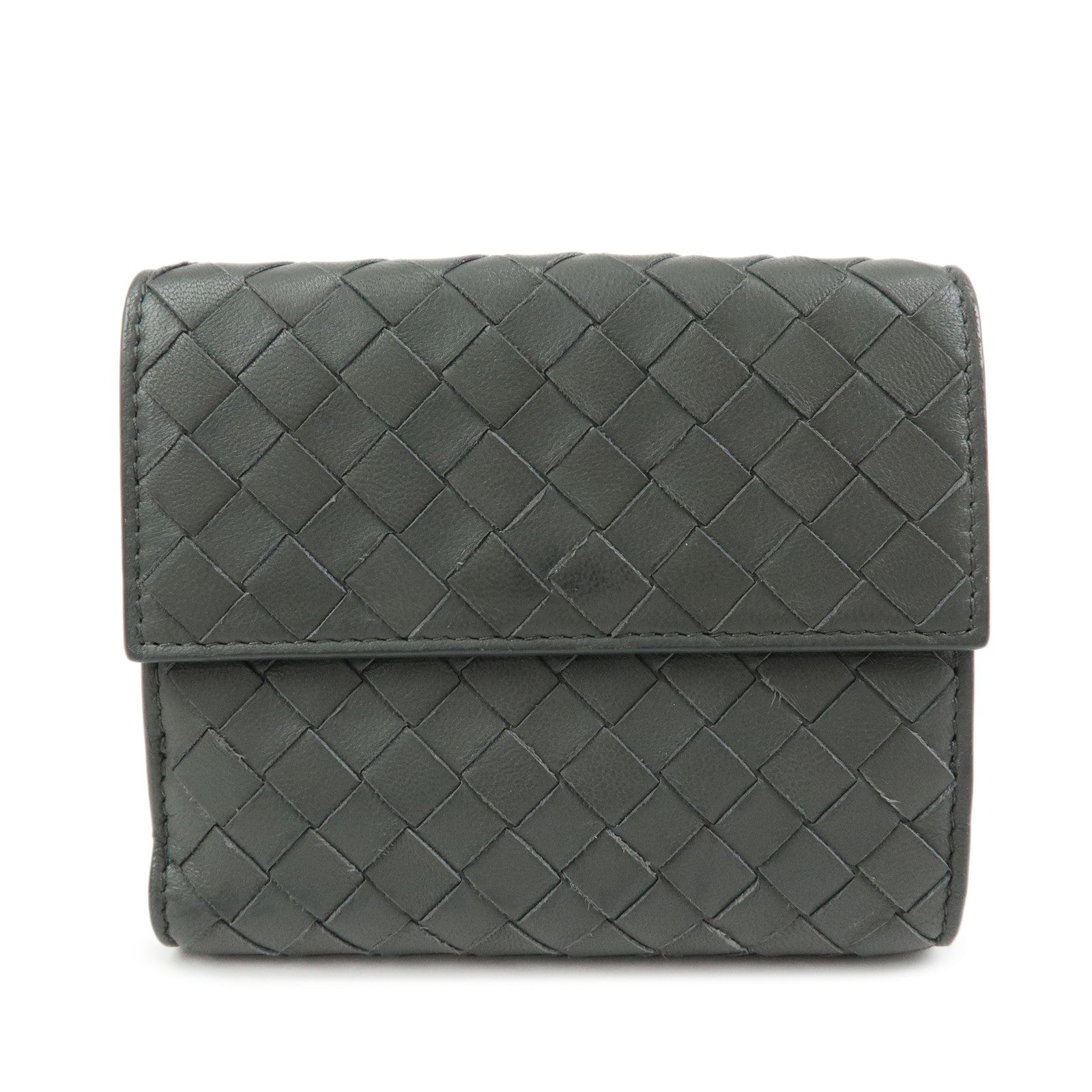 BOTTEGA VENETA Intrecciato Leather Compact Wallet Grey