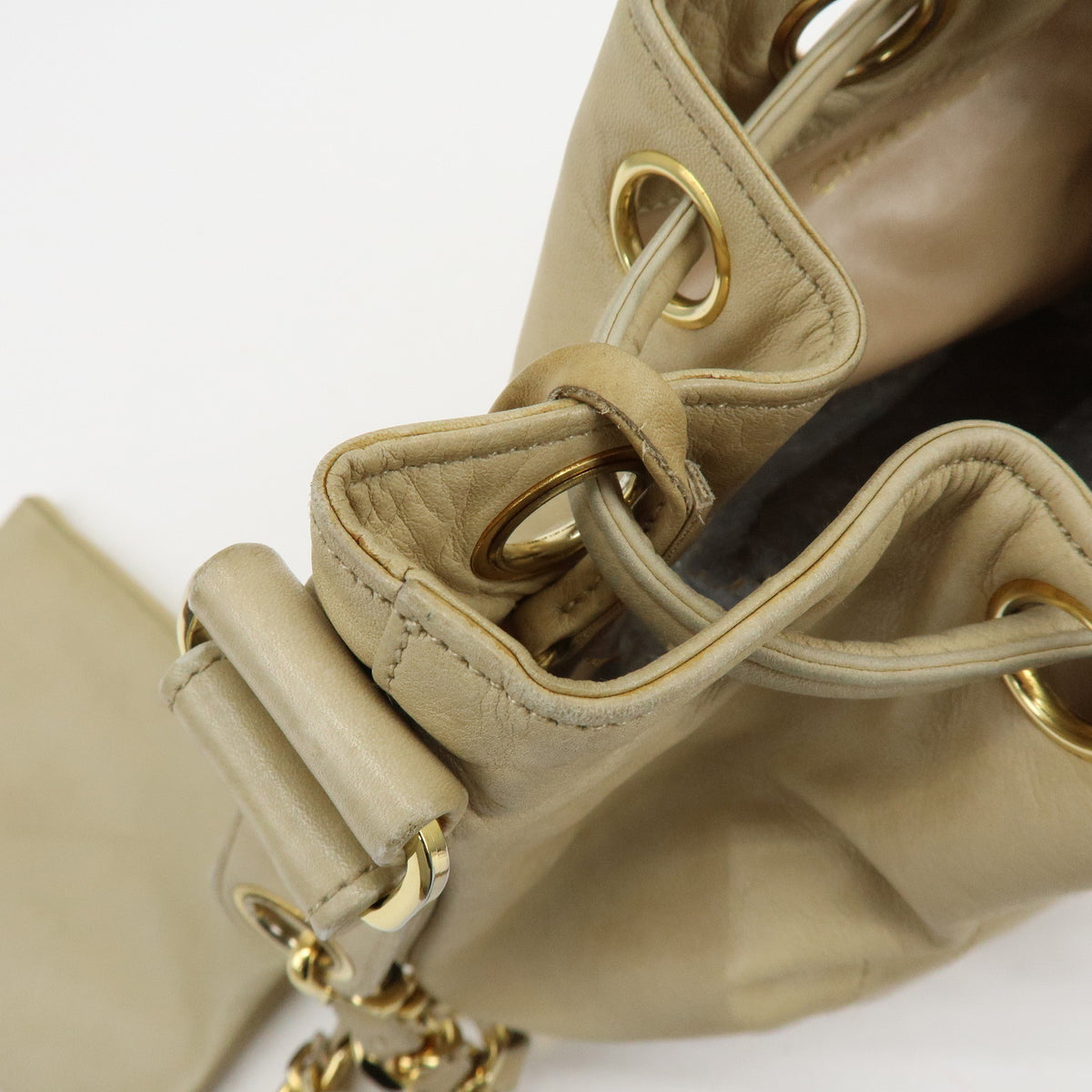 CHANEL Lamb Skin Bucket Chain Shoulder Bag Beige A01349