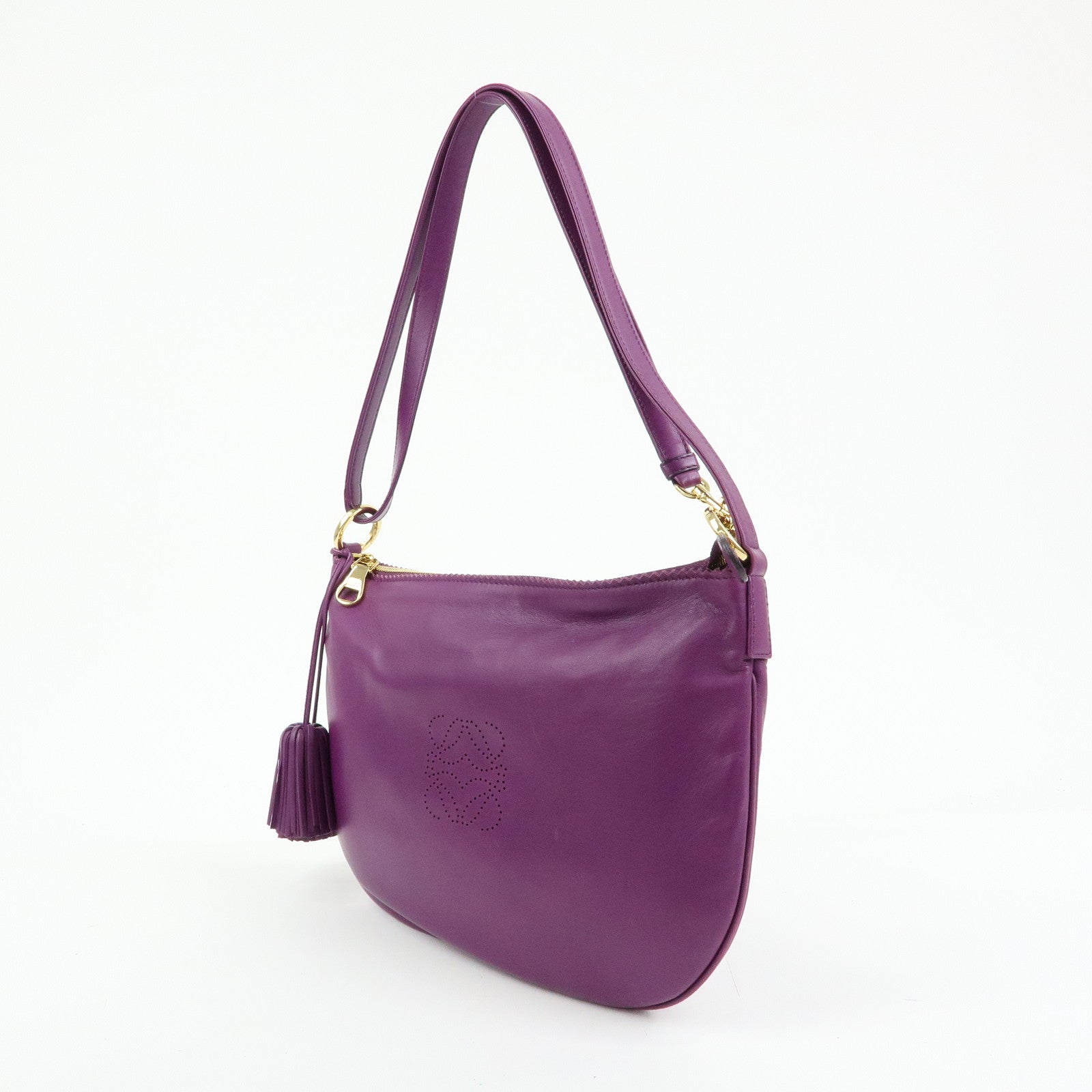 LOEWE Anagram Nappa Leather Shoulder Bag Hand Bag Brown Purple