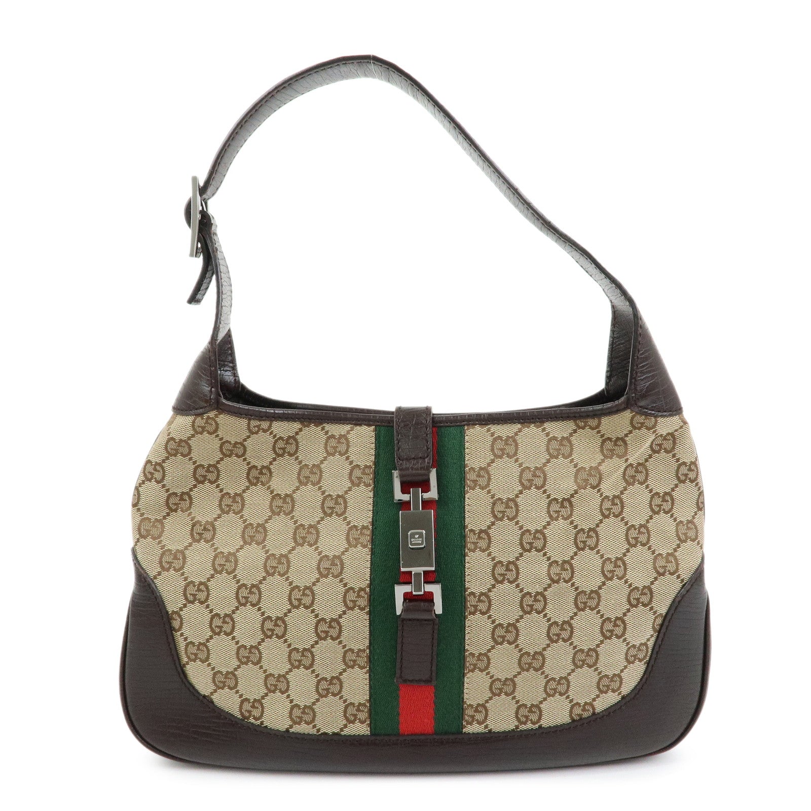 GUCCI Sherry Jackie GG Canvas Leather Shoulder Bag Hand Bag Bown 00963