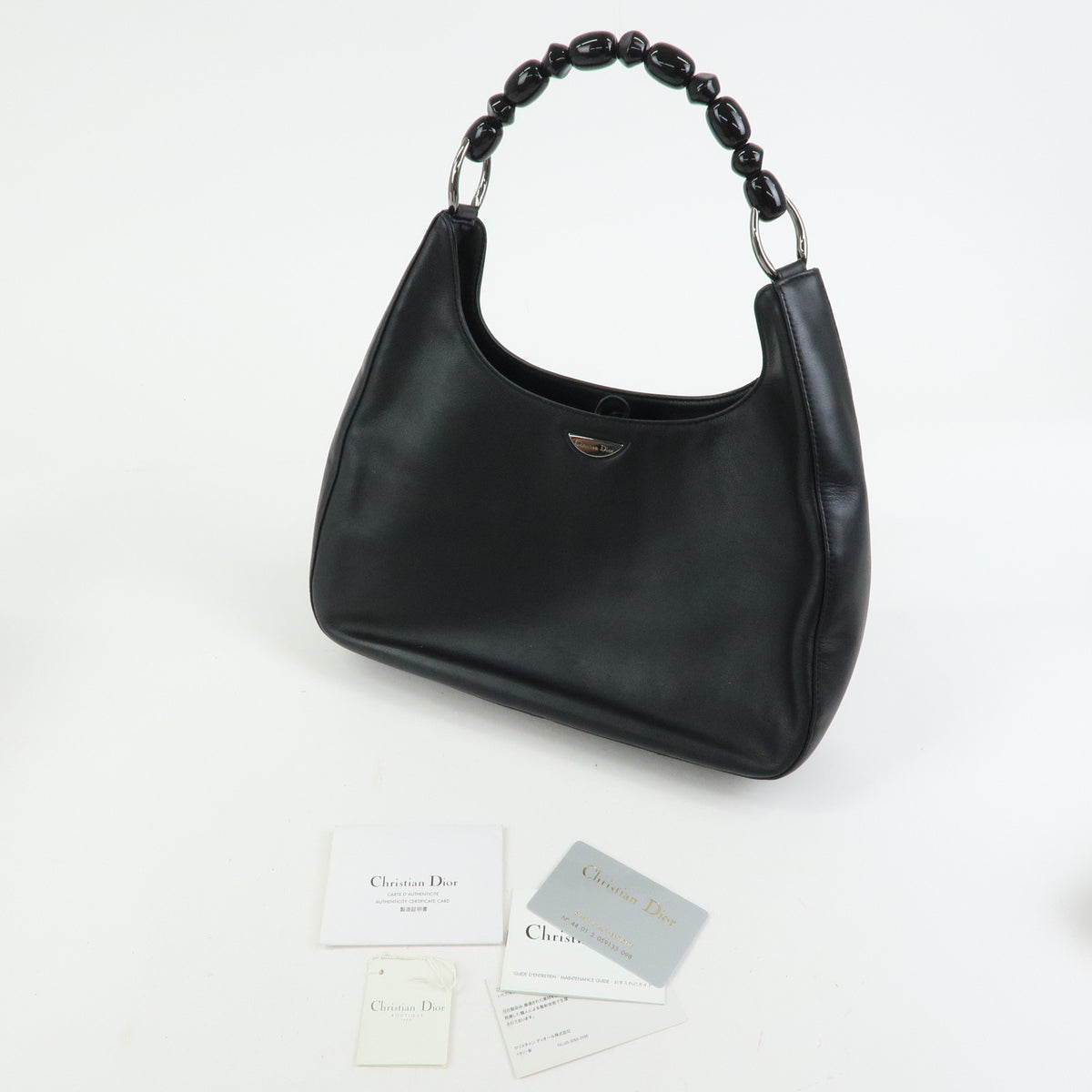 Christian Dior Malice Pearl Leather Shoulder Bag Hand Bag Black