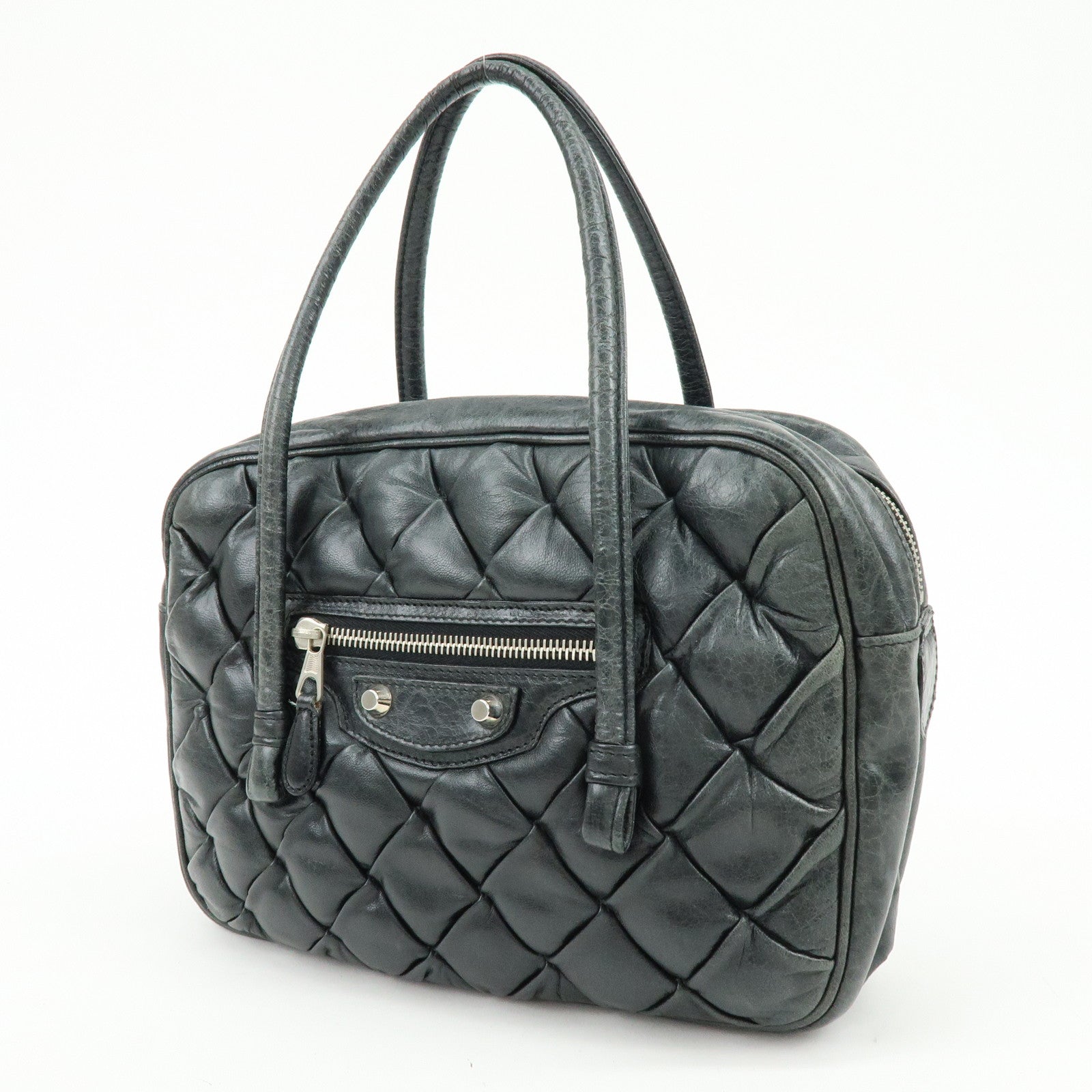 BALENCIAGA The Matelasse Leather Hand Bag Mini Boston Bag 182089