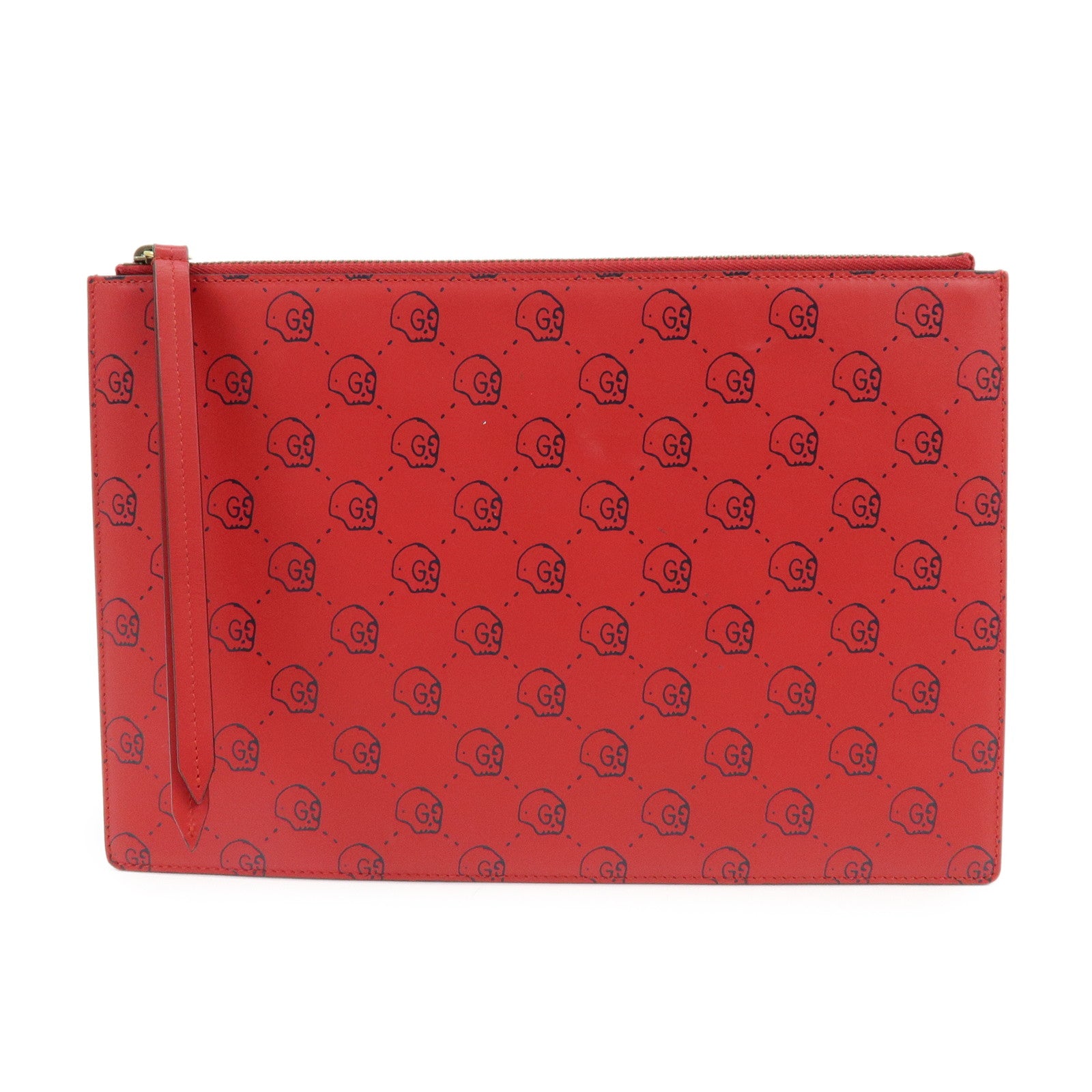 GUCCI Leather Gucci Ghost Skull Print Clutch Bag Flat Pouch Red 457010