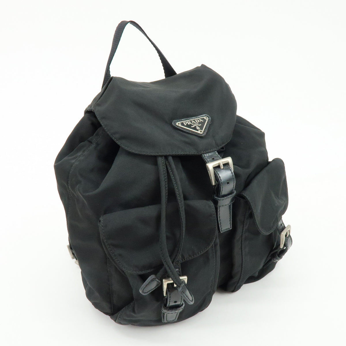 PRADA Triangle Logo Nylon Leather Backpack Rucksack Black