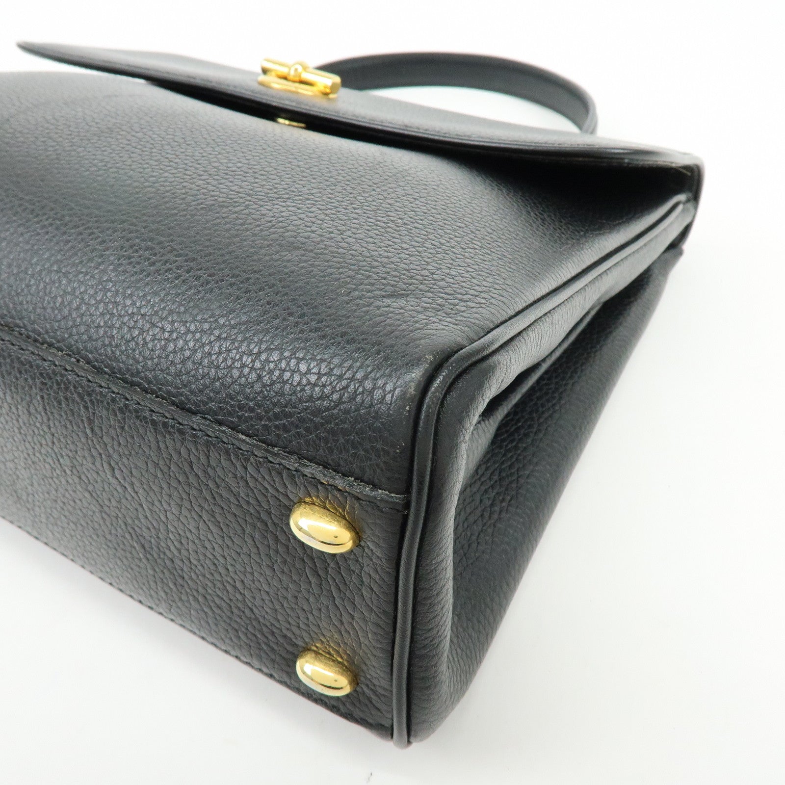 CELINE Leather 2WAY Bag Top Handle Bag Shoulder Bag Black