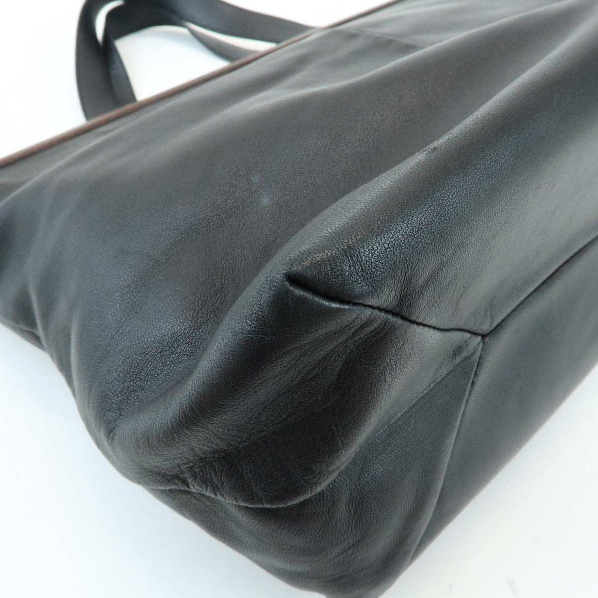 LOEWE Nappa Leather Wood Hand Bag Tote Bag Black Brown