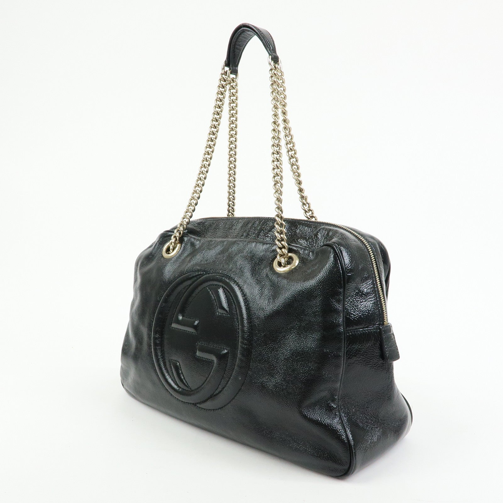 GUCCI SOHO Patent Leather Shoulder Bag Hand Bag Black 353126