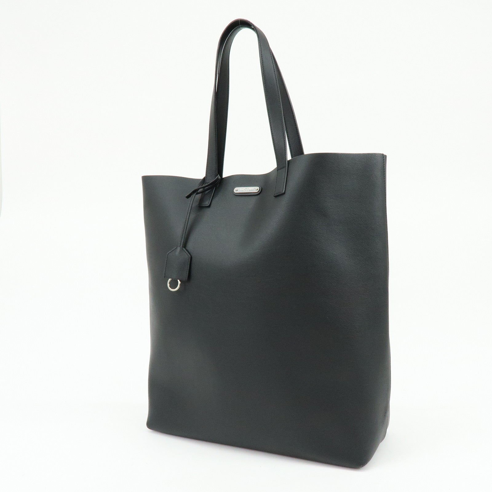 SAINT LAURENT Leather Sac Shopping Tote Bag Shoulder Bag Black 467946