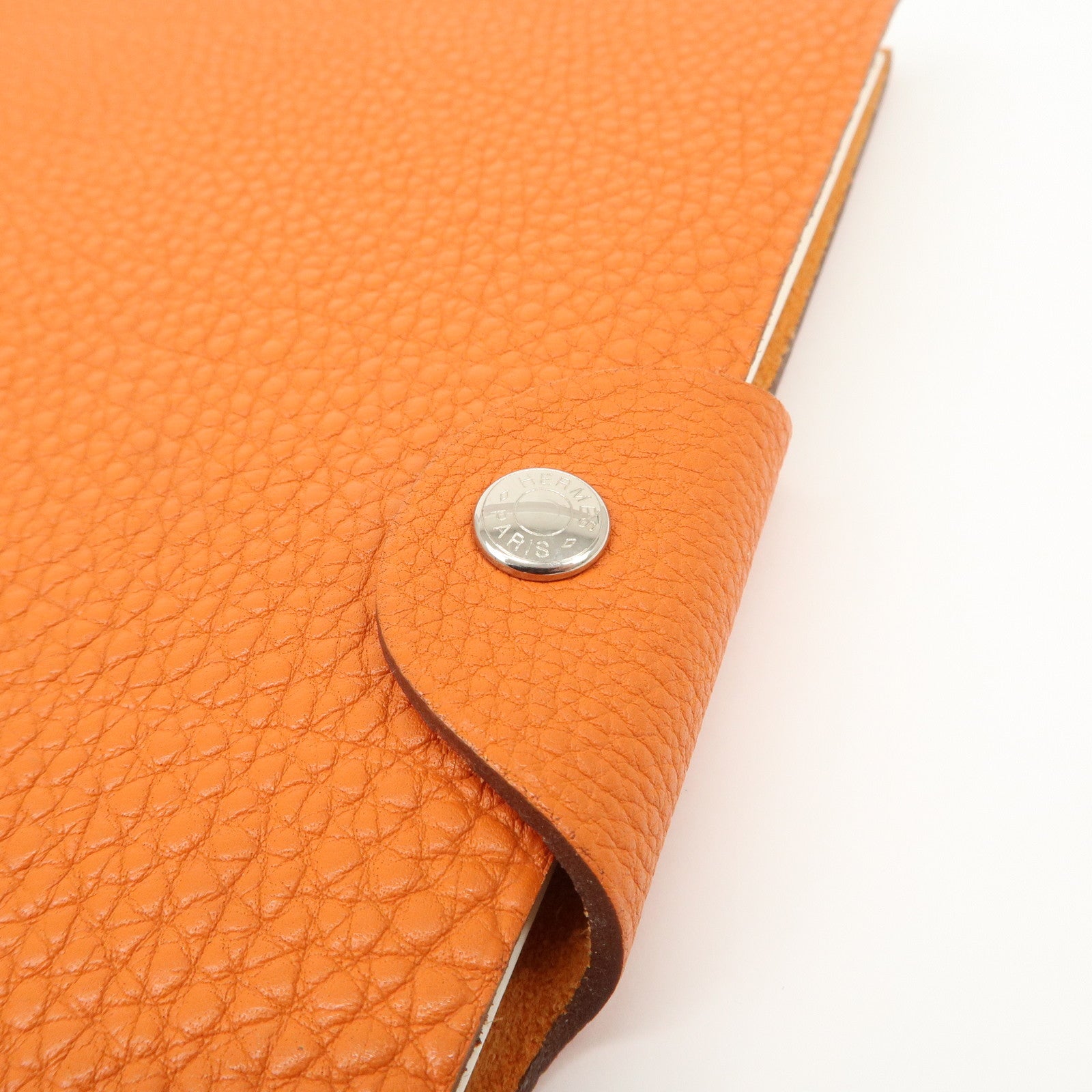 HERMES Togo Leather Ulysse MM □O Stamped Notebook Cover Potiron Orange Used