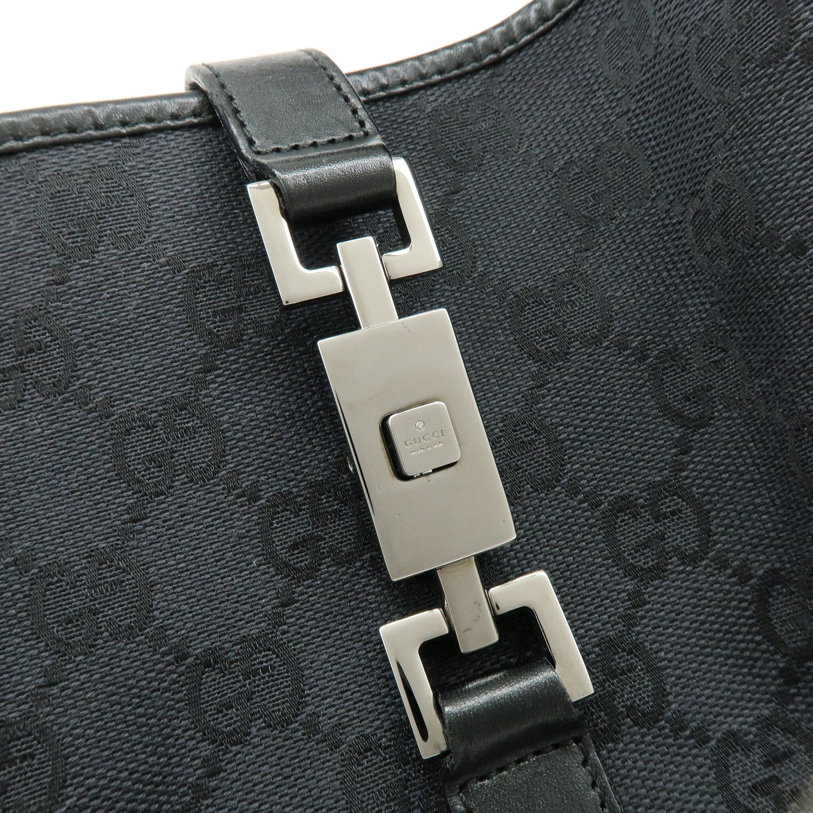 GUCCI Jackie GG Canvas Leather Shoulder Bag Black 001・3306