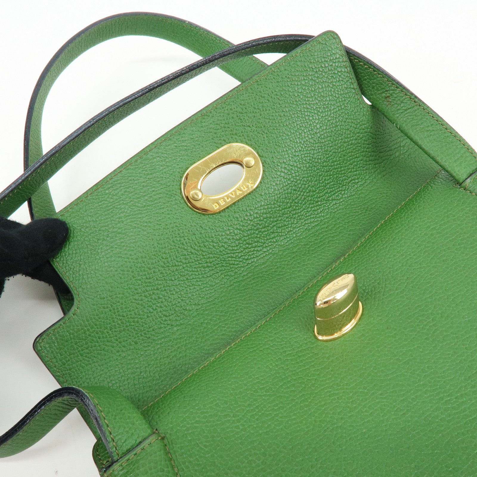 DELVAUX Louise Leather Shoulder Bag Hand Bag Green