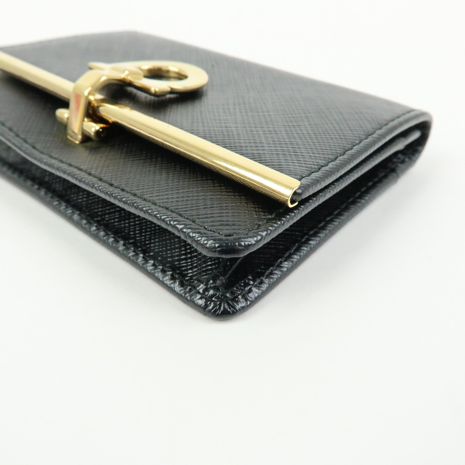 Ferragamo Gancini Embossed Leather Card Case Card Holder Black