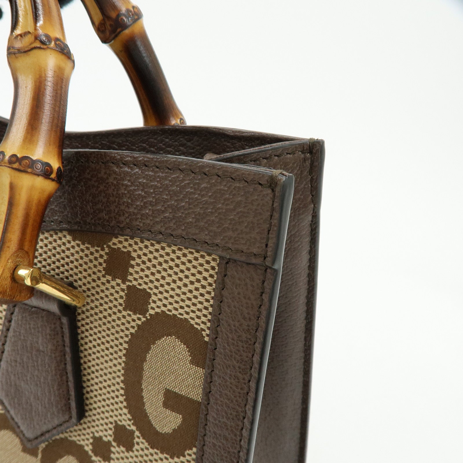 GUCCI Bamboo Double G Diana Jumbo GG Canvas 2Way Bag Tote Bag 660195