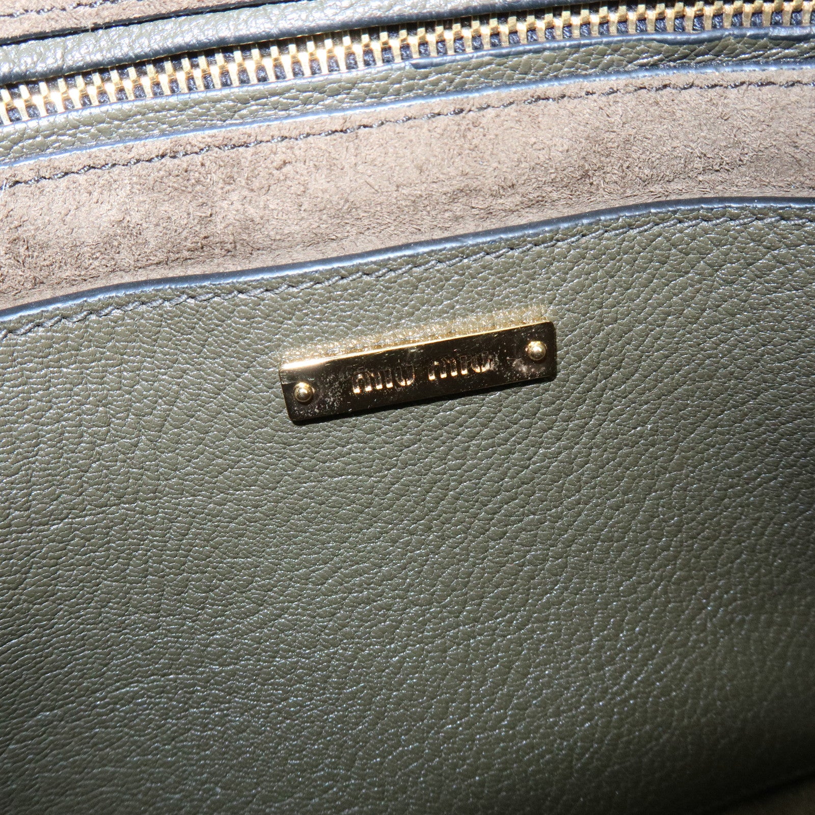 MIU MIU Madras Leather 2Way Bag Hand Bag Shoulder Bag Khaki 5BA104