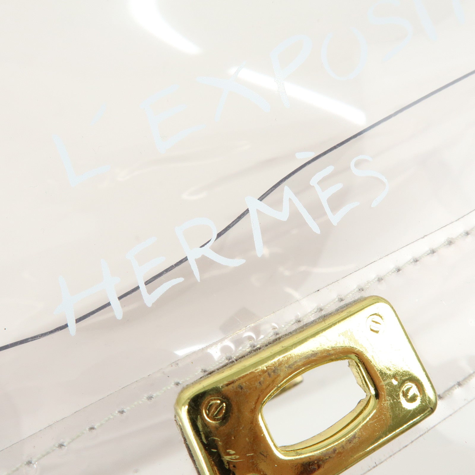 HERMES Kelly Vinyl Hand Bag Clear Transparent Gold