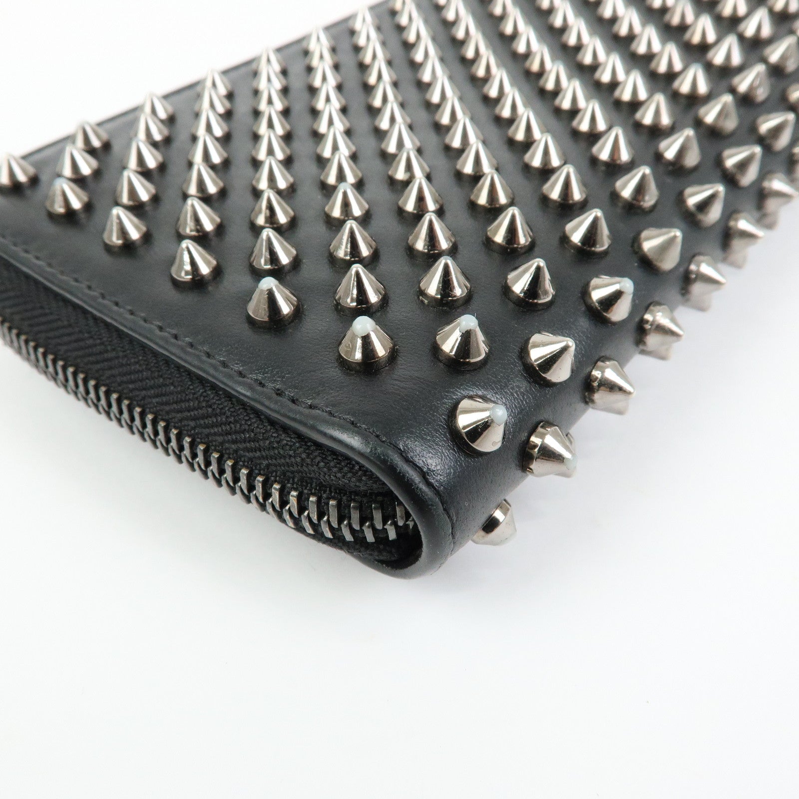 Christian Louboutin Studs Leather Round Zippy Compact Wallet Black