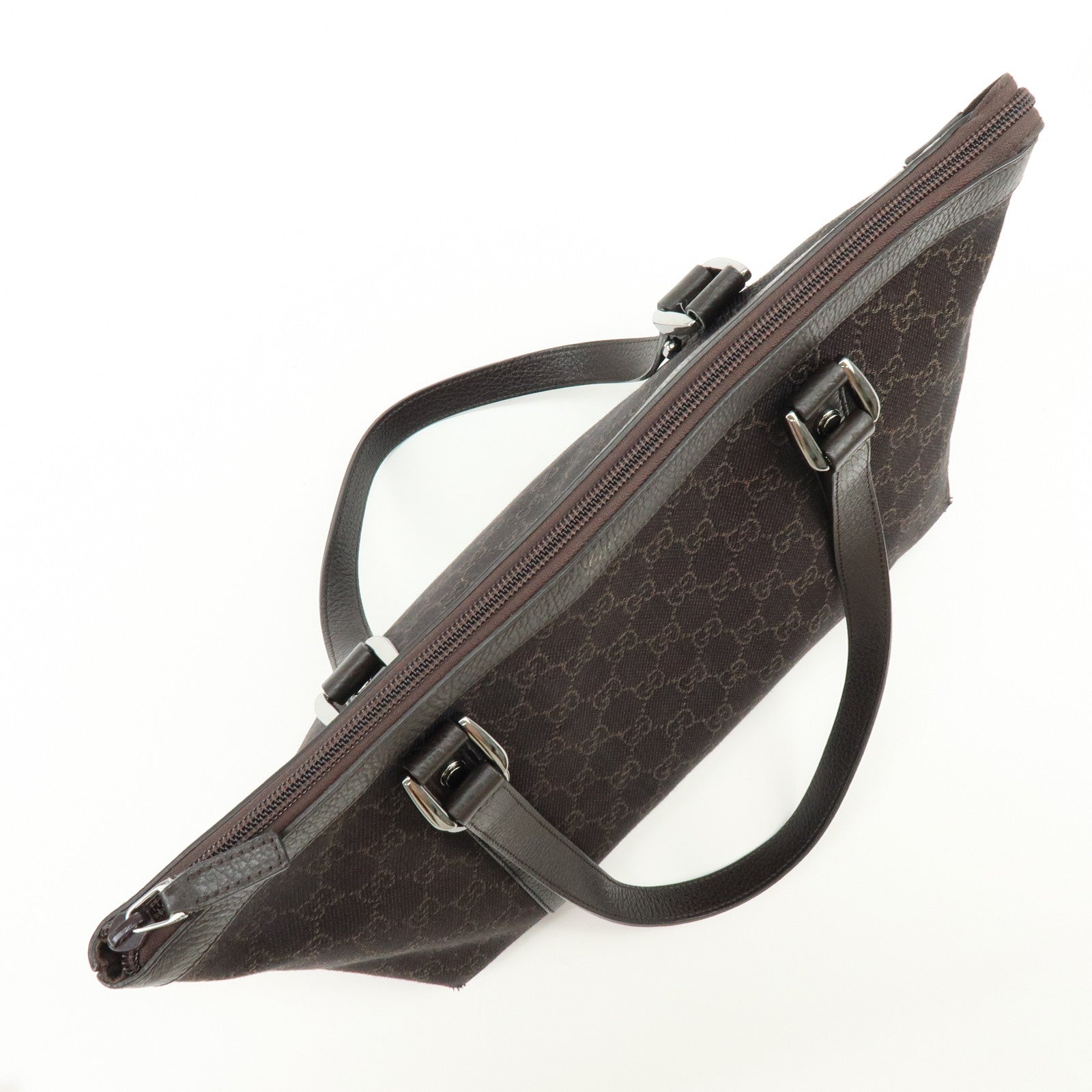GUCCI Abbey GG Denim Leather Tote Bag Hand Bag Dark Brown 268640