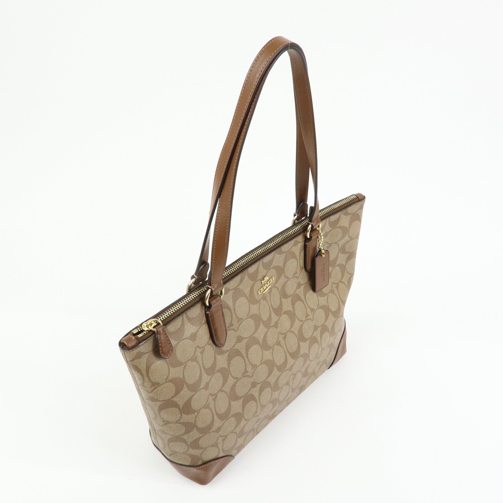 COACH Signature PVC Leather Tote Bag Hand Bag Brown F29208