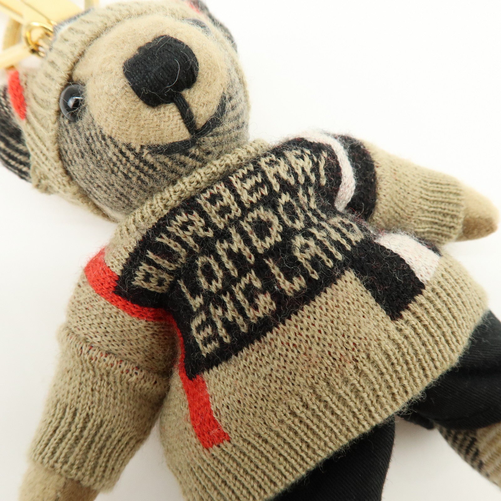 Burberry Teddy Bear Cashmere Wool Leather Bag Charm Key Holder Beige