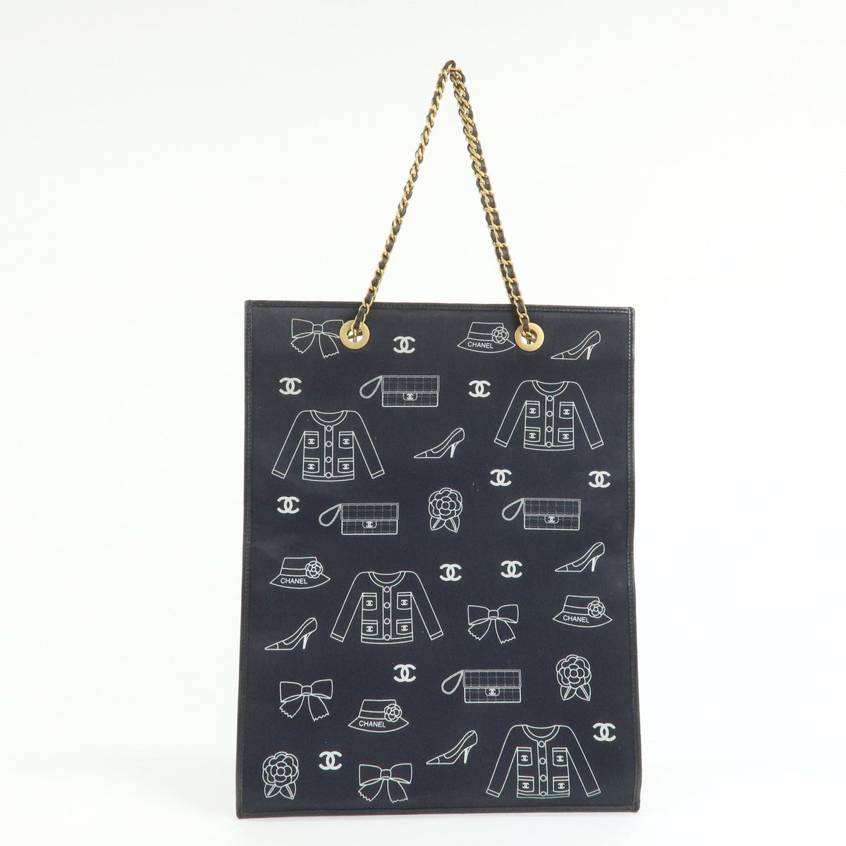 CHANEL Icon Line Canvas Leather Tote Bag Hand Bag Black