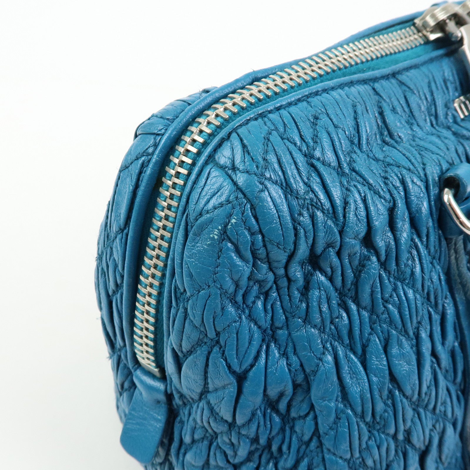 MIU MIU Matelasse Cloquet Nappa Leather Chain Shoulder Bag Turquoise