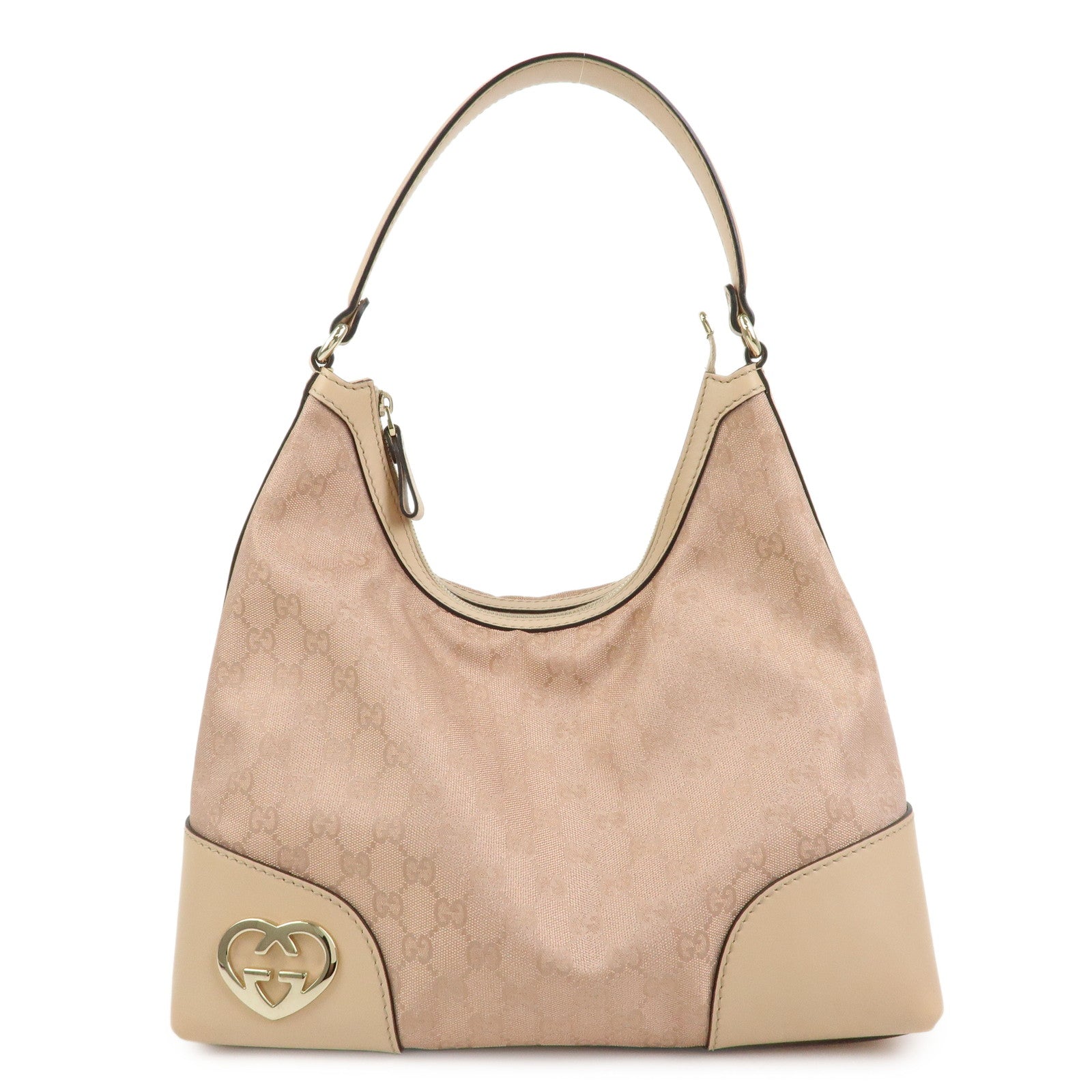GUCCI Lovely Heart GG Canvas Leather Shoulder Hand Bag Pink 257070