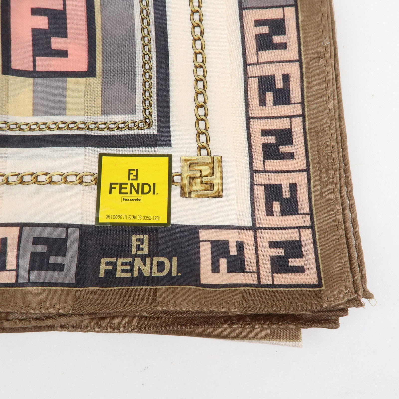 FENDI Zucca Zuccino Cotton 100% Lot of 5 Handkerchief Brown Green Pink