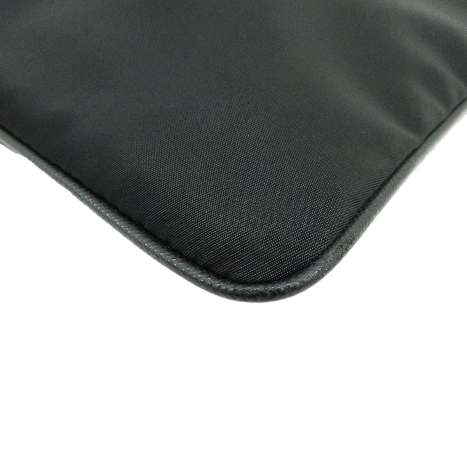 PRADA Triangle Logo Nylon Saffiano Leather Clutch Bag Black 2VN012