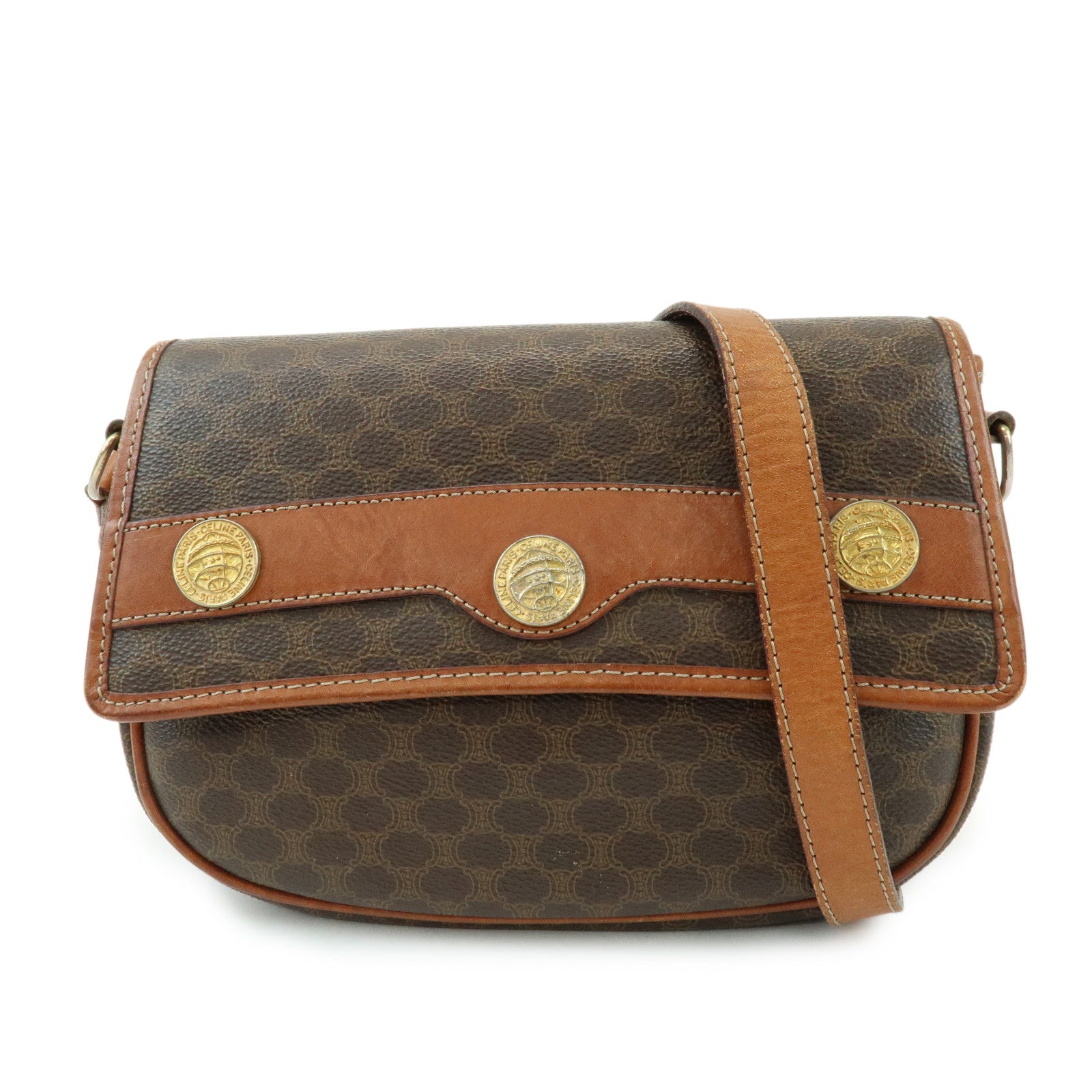 CELINE Macadam PVC Leather Shoulder Bag Crossbody Bag Brown