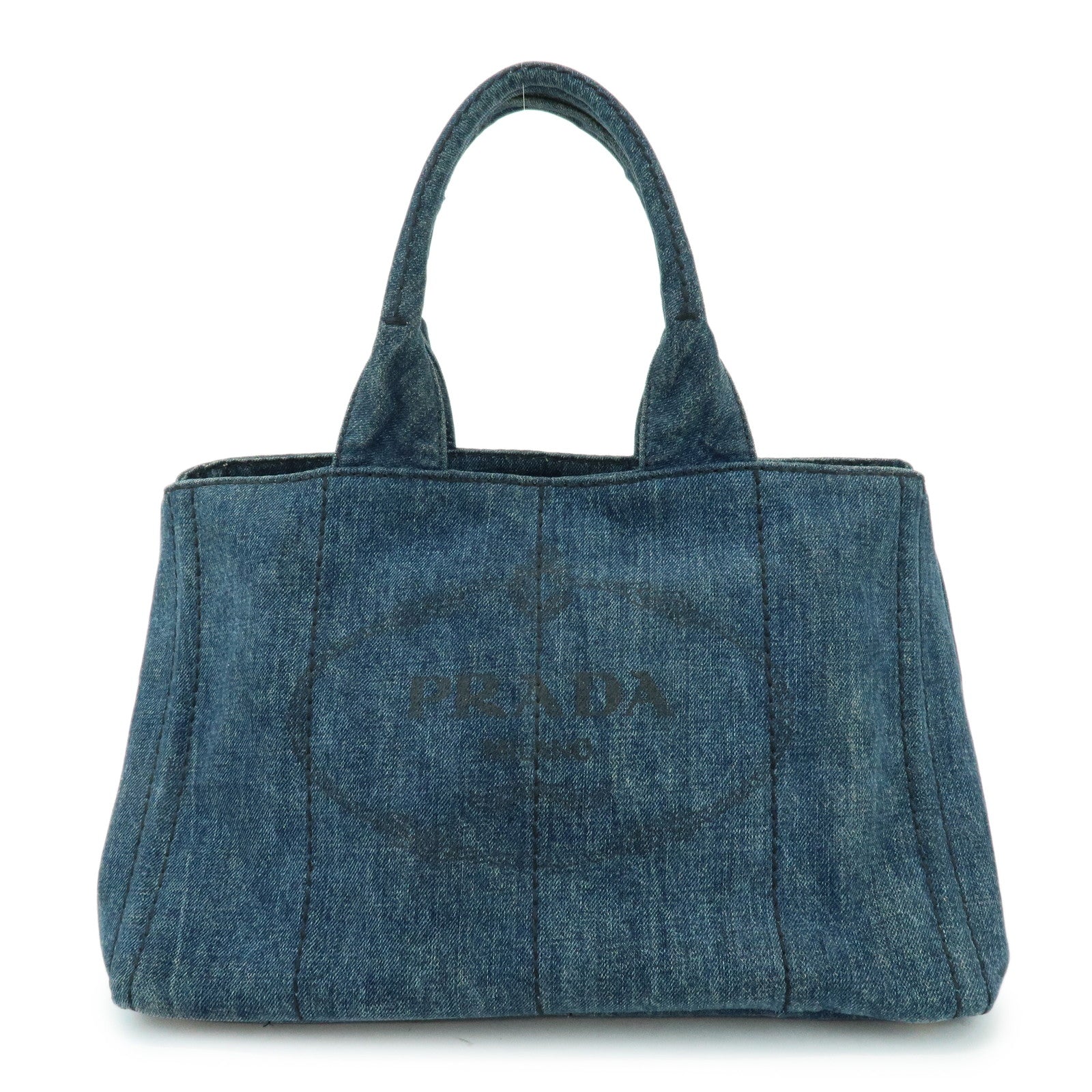 PRADA Triangle Logo Canapa Denim Tote Bag Hand Bag Blue