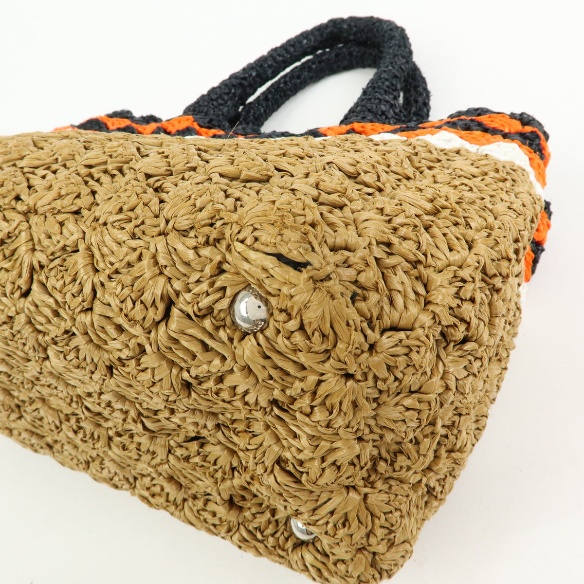 PRADA Triangle Logo Raffia 2Way Bag Tote Bag Beige Orange Black 1BG889