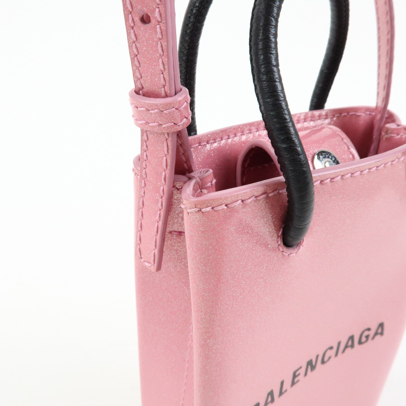BALENCIAGA Patent Leather Shopping Phone Holder 2Way Bag Pink 593826