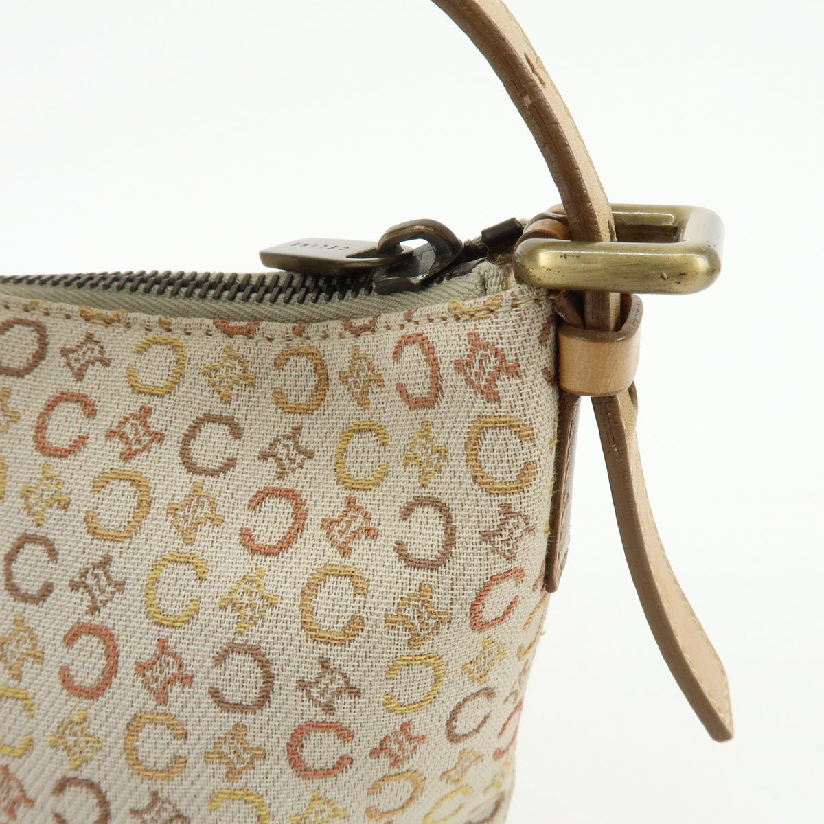 CELINE C Macadam Canvas Leather Shoulder Bag Hand Bag Beige