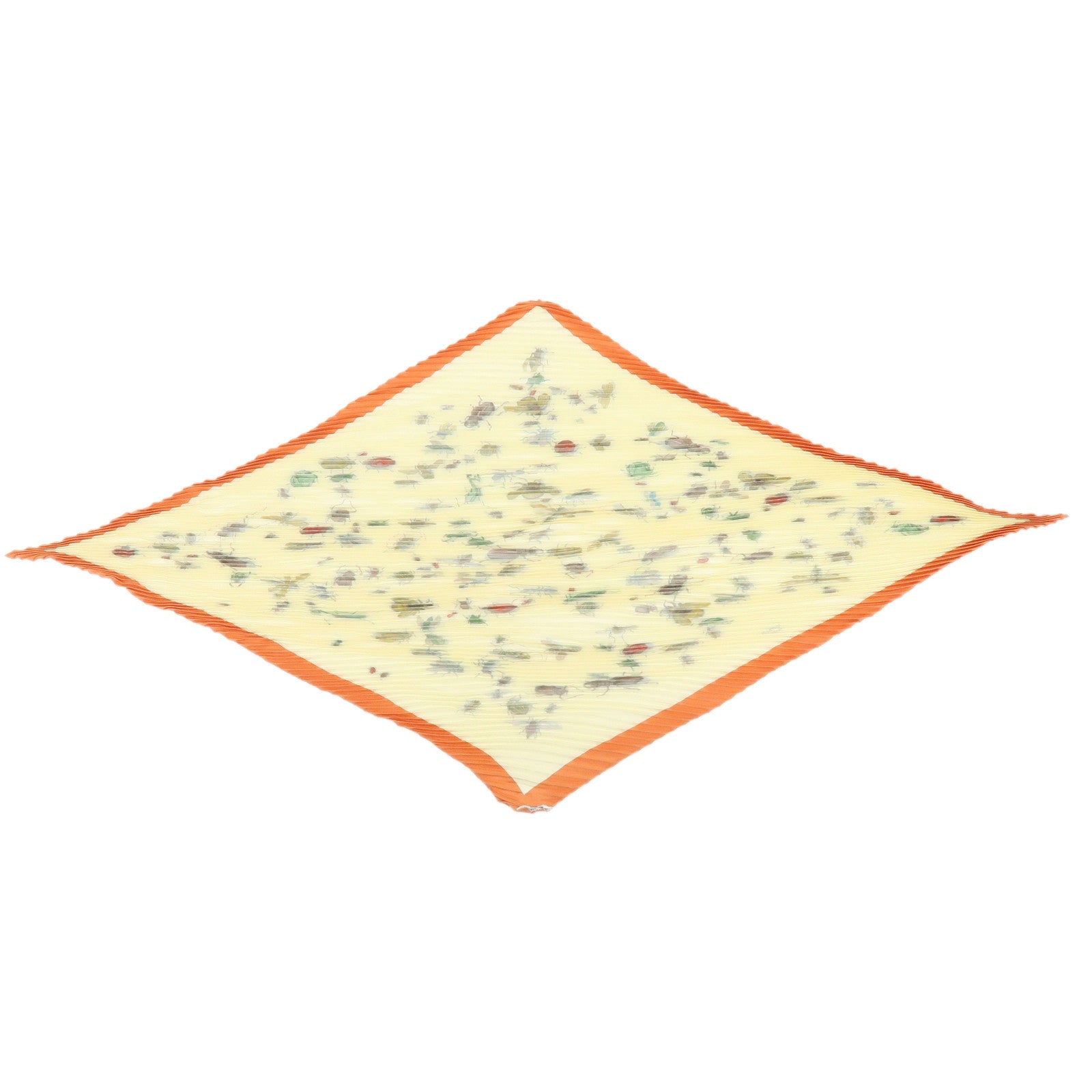 HERMES Pleats Carre Silk 100% Scarf LES INSECTES Cream Orange