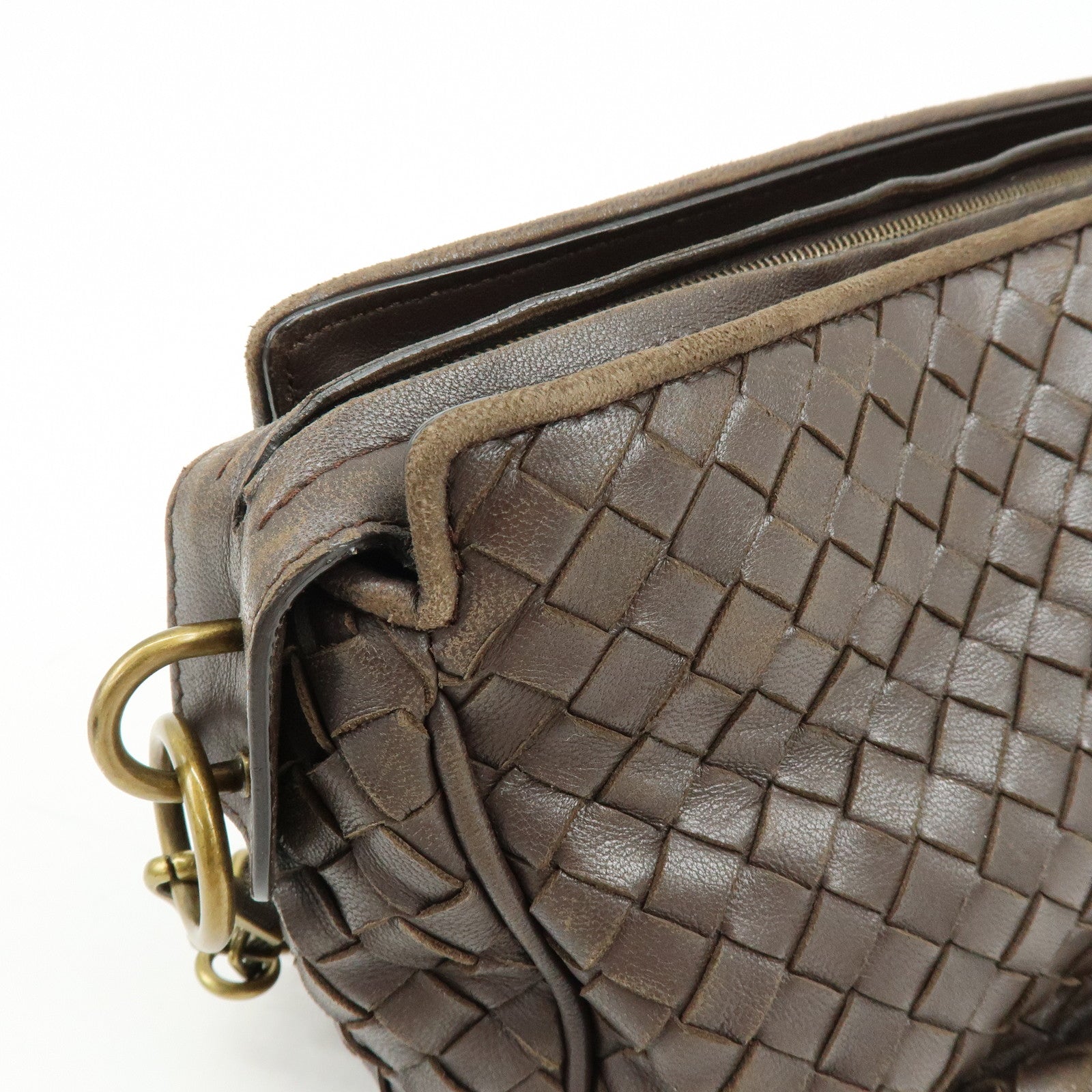 BOTTEGA VENETA Intrecciato Leather Shoulder Bag Crossbody Bag Brown